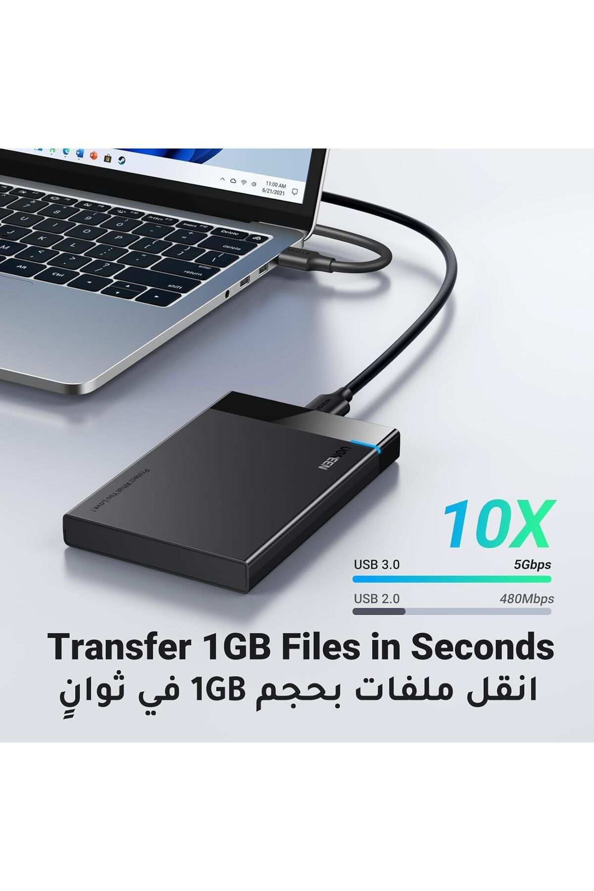 Ugreen-Hard Drive Enclosure Adapter USB 3.0 to SATA External Hard Disk Case Compatible for 2.5 Inch 3