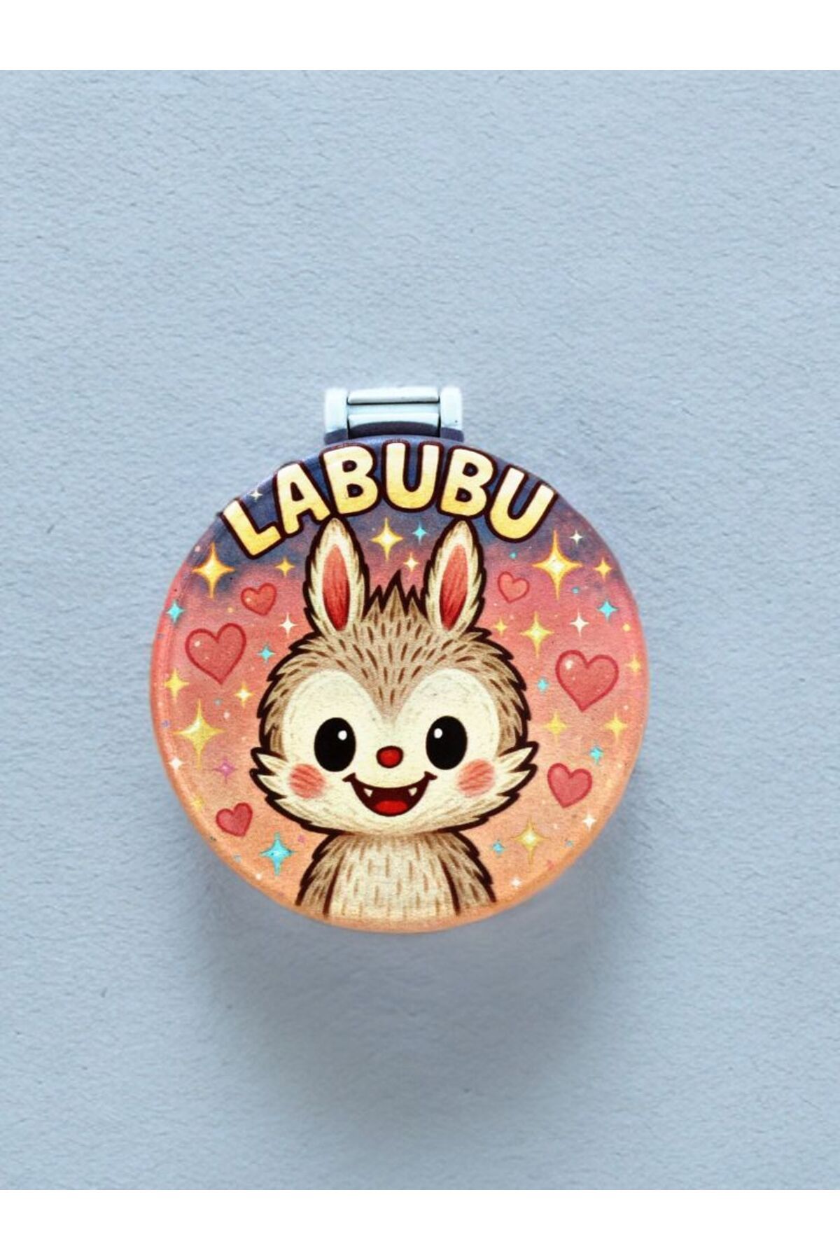Home LABUBU temalı Plastik El Aynası. Çap: 9cm. Çift Taraflı