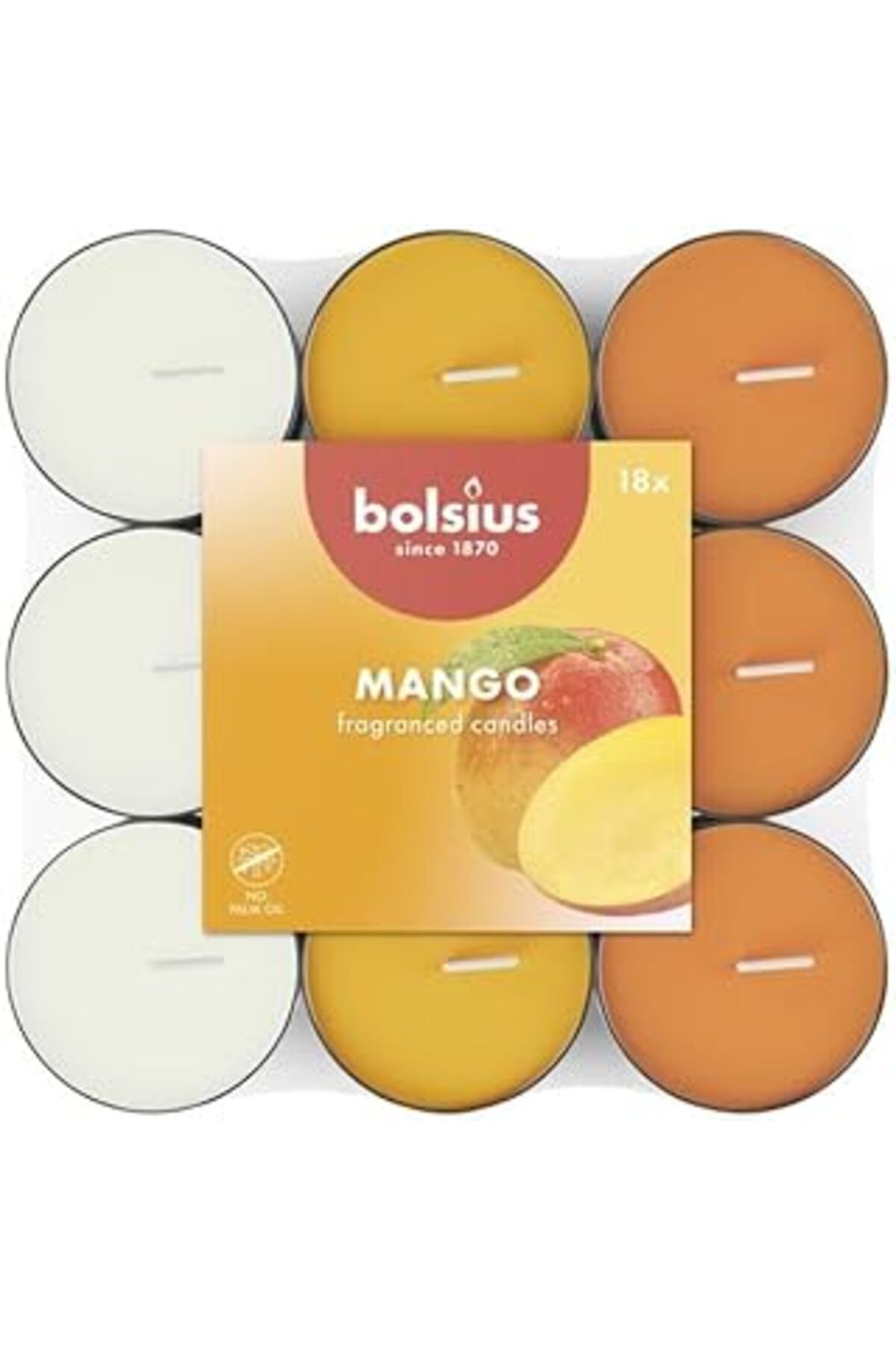 Roses Store Bolsius Kokulu Tealight Mum, Mango Kokulu, Karışık Renkli, 18'Li Paket, 3,5 Saatlik Yanma Süresi -