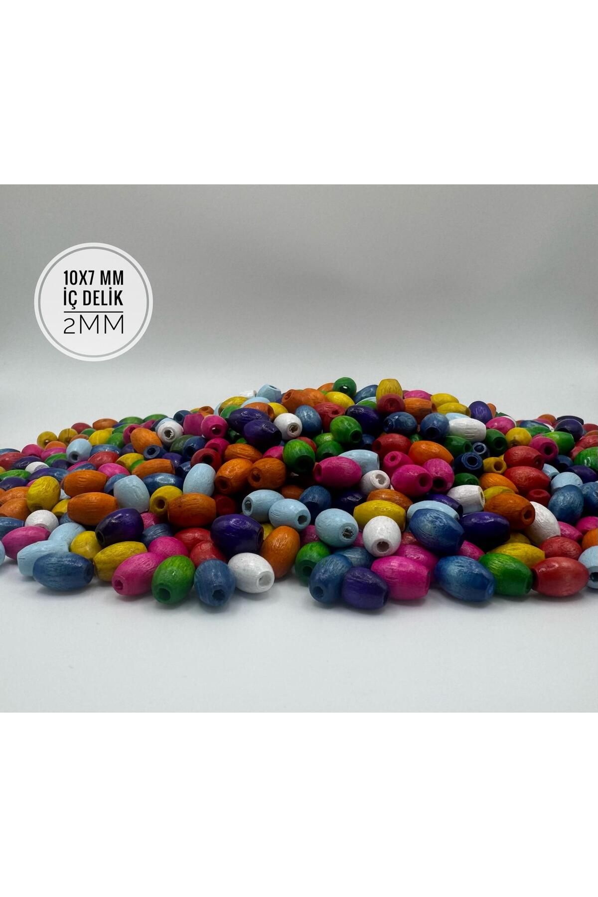 Fiolimore Renkli Arpa Ahşap Boncuk 10x7 mm(98 Adet 25 Gram) İç Delik 2mm Bileklik Çanta Kolye Makrome