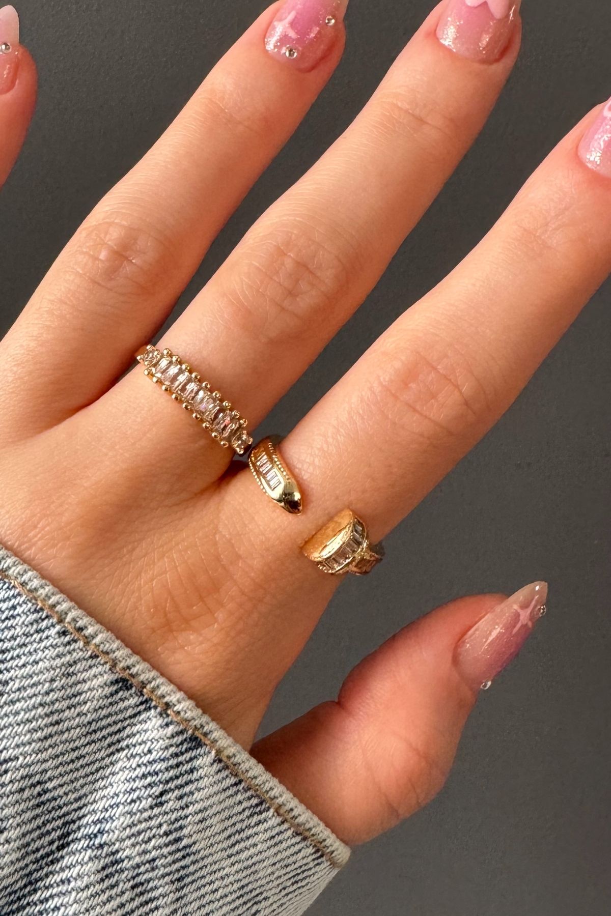 C&E Design Kadın 2'li Gold Üstten Ayarlanalı Çivi Model Kararmaz Yüzük