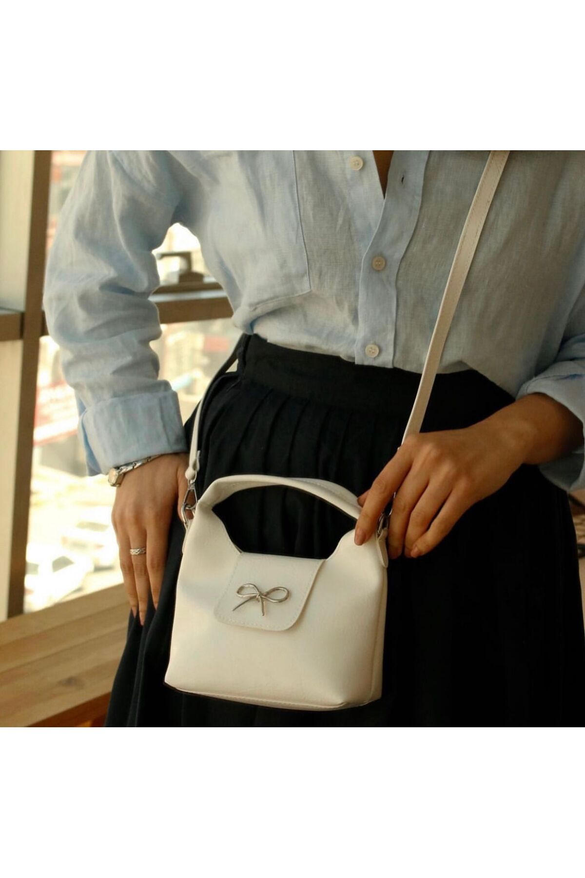 bag Kadın fiyonk detaylı mini el ve omuz çantası
