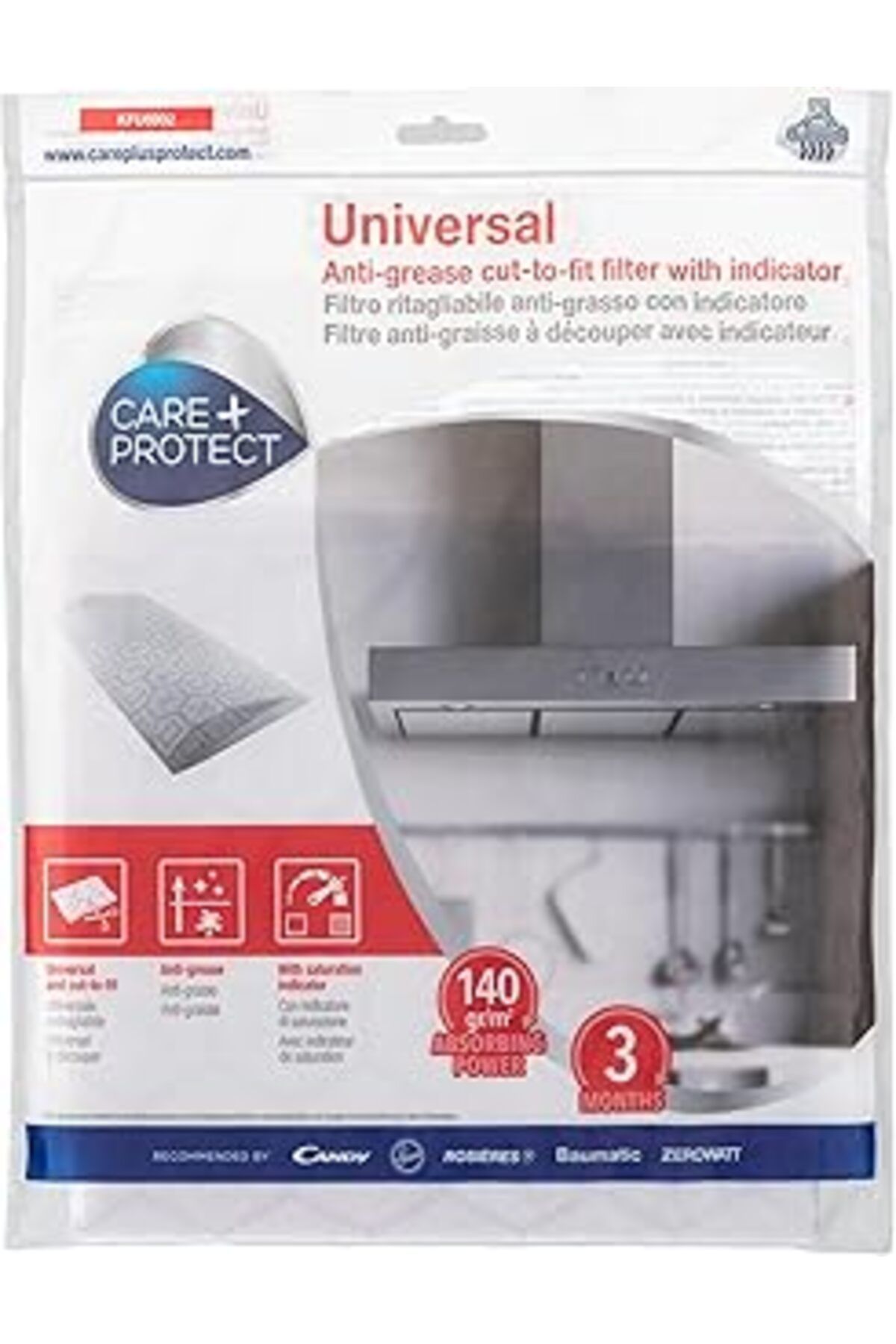 Qedii Care + Protect Anti-Grease Cut-Out Hood Filter, Universal, With Saturation Indicator, Professional,