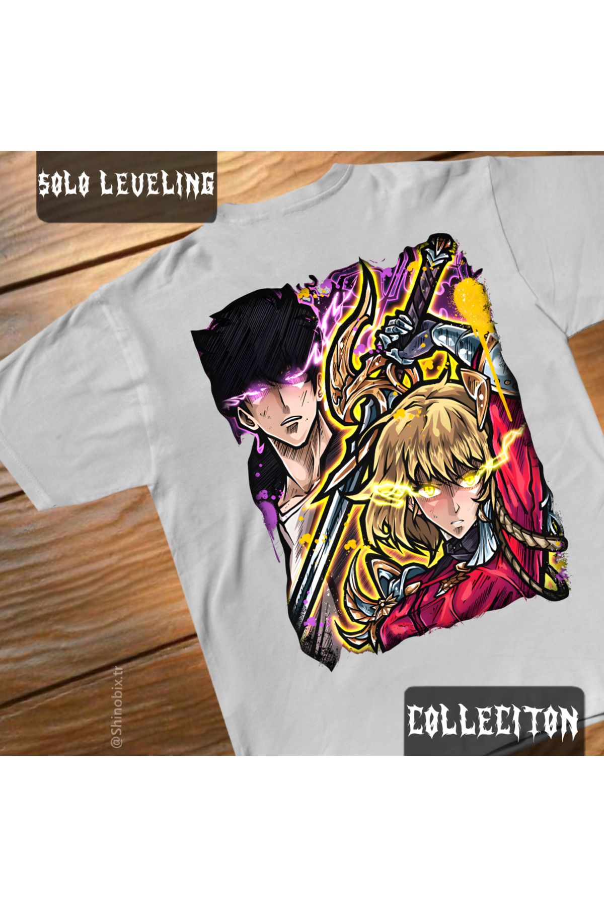 SHINOBIX Solo Leveling Anime Cha Hae-in X Sung Jin Woo Oversize Baskılı T-Shirt