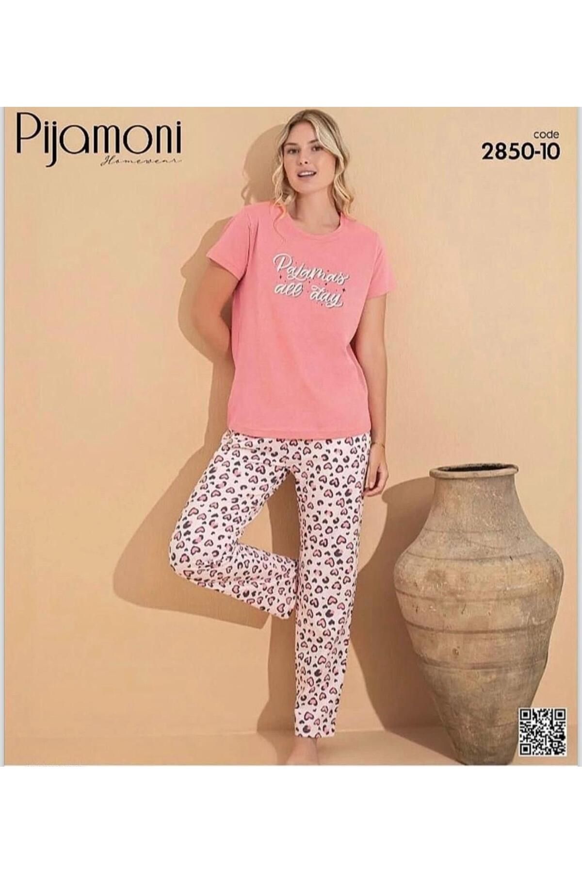 Pijamoni Tarz Model Kısa Kollu Cepli Pembe Pijama Takımı