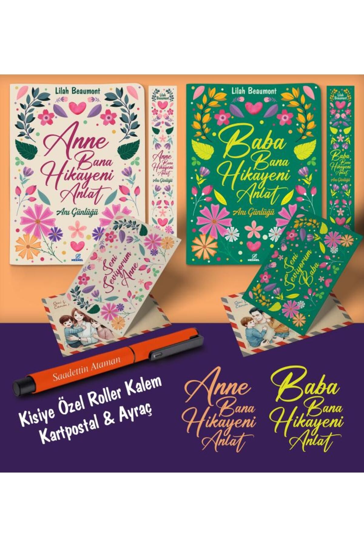 nesnel yayınlar Kişiye Özel Anne ve Baba Bana Hikayeni Anlat Ayraç Kartpostal Kalem - Turuncu