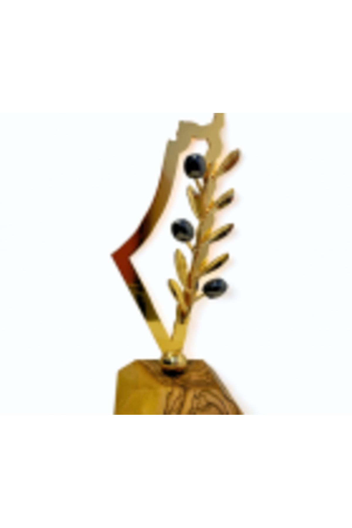 Zaytoon Zeytin ağacından yapılmış bir kaide üzerinde zeytin dalı Filistin haritası Gold Rengi maketi M00013