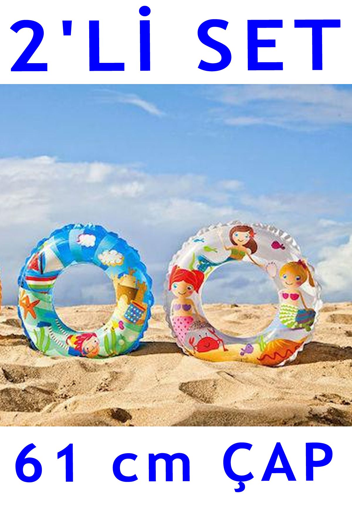 Intex Çocuklar İçin 2 ADET Şişme Deniz Simidi 6-10 Yaş 61 cm Çap - İntex 59242 Swim Ring
