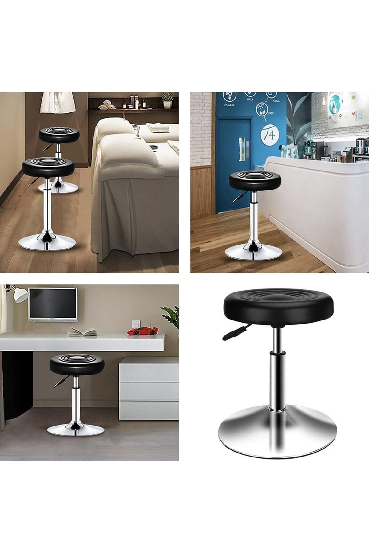 Quasar & Co.-Set 2 scaune tip taburet bucatarie/bar, rotative, reglabile pe inaltime, piele ecologica, negru 6