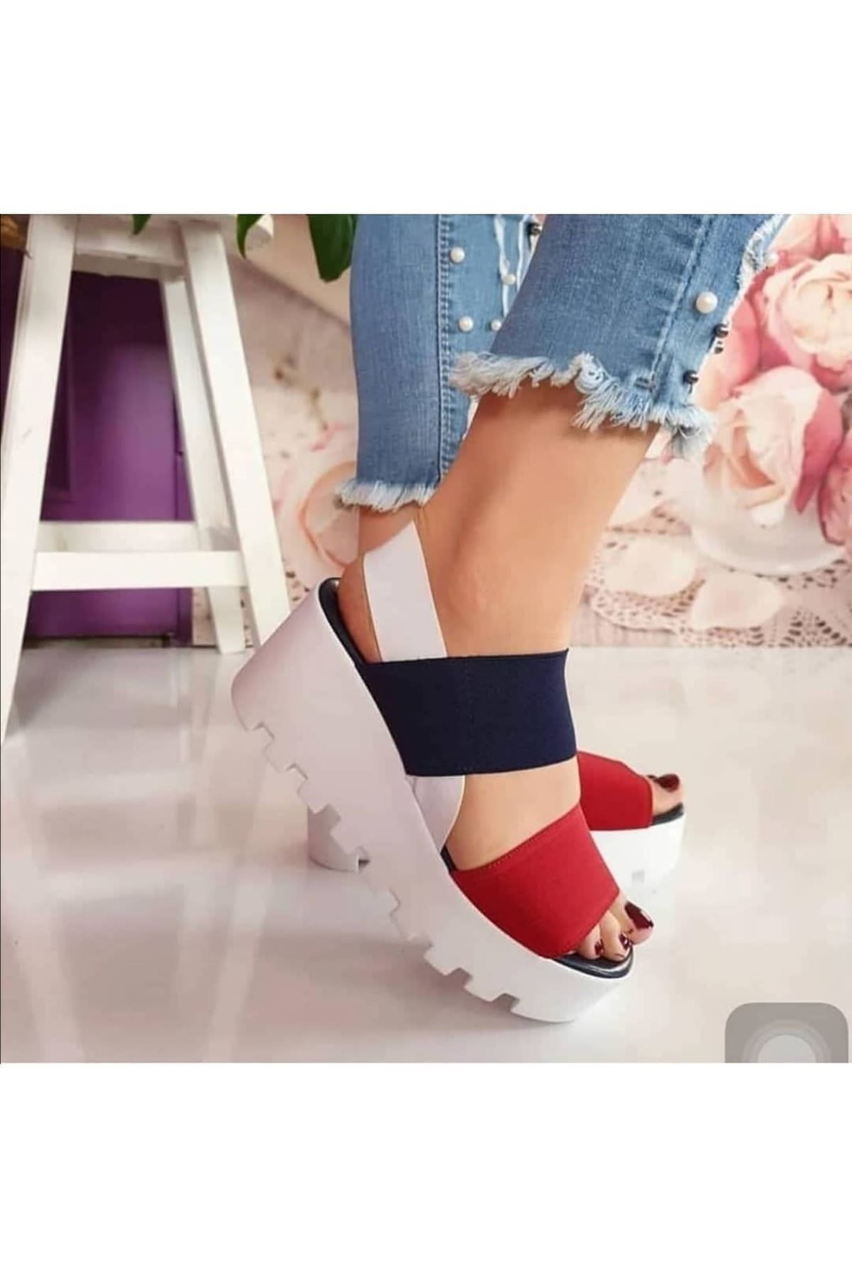 LEYDİ SHOES Billy -011 Tomi Lastik Detay Dolgu Topuk Ayakkabı Kırmızı-Laci