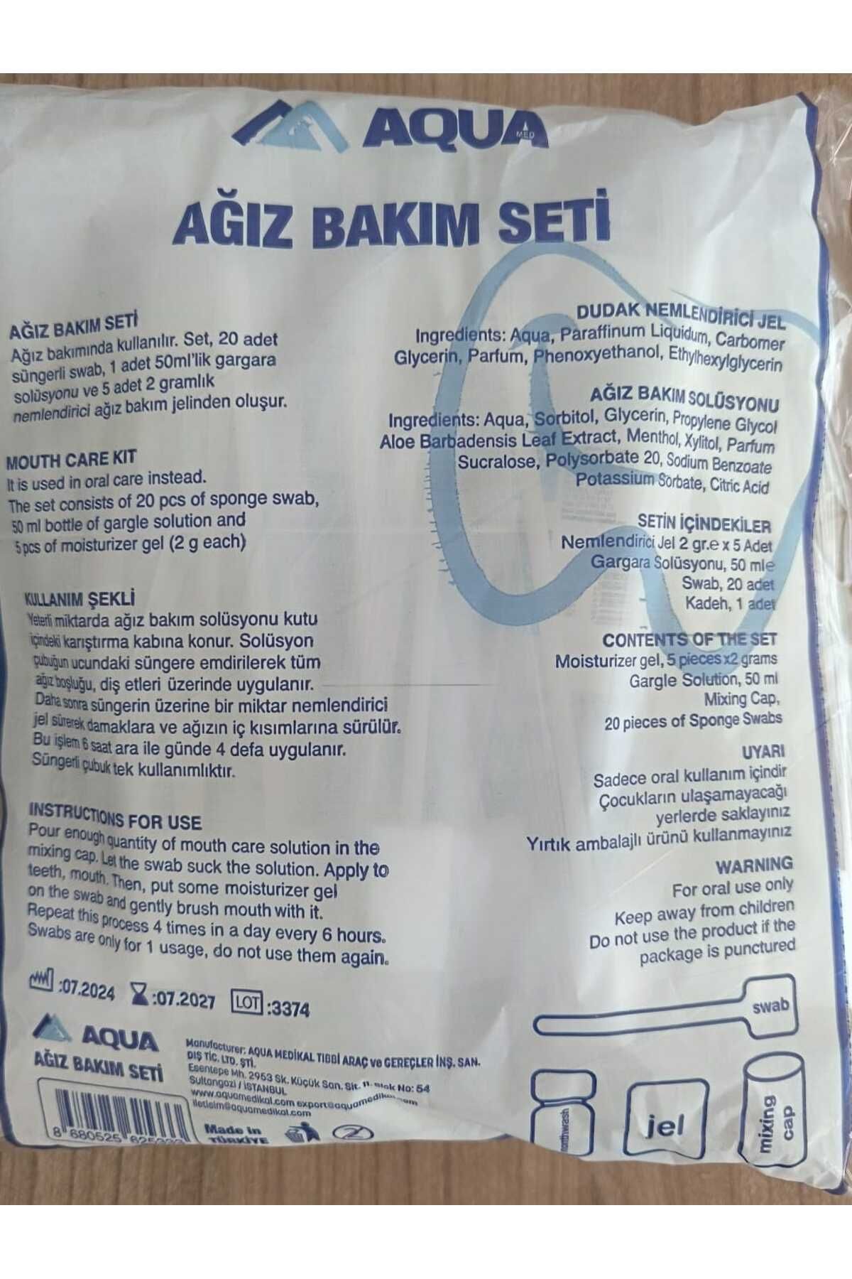 Aqua Ağız Bakım Seti Aqua (50ml Gargara Solüsyonu, 20 Adet Süngerli Swab, 5 Adet Nemlendirici Jel)