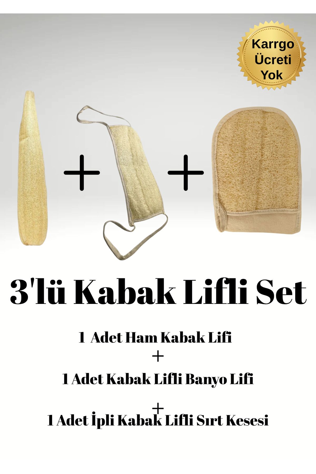 ERGÖK 3'lü Kabak Lifli Set Cilt Bakım Seti Mutfak Süngeri Banyo Kesesi Lif Aile İçin Set