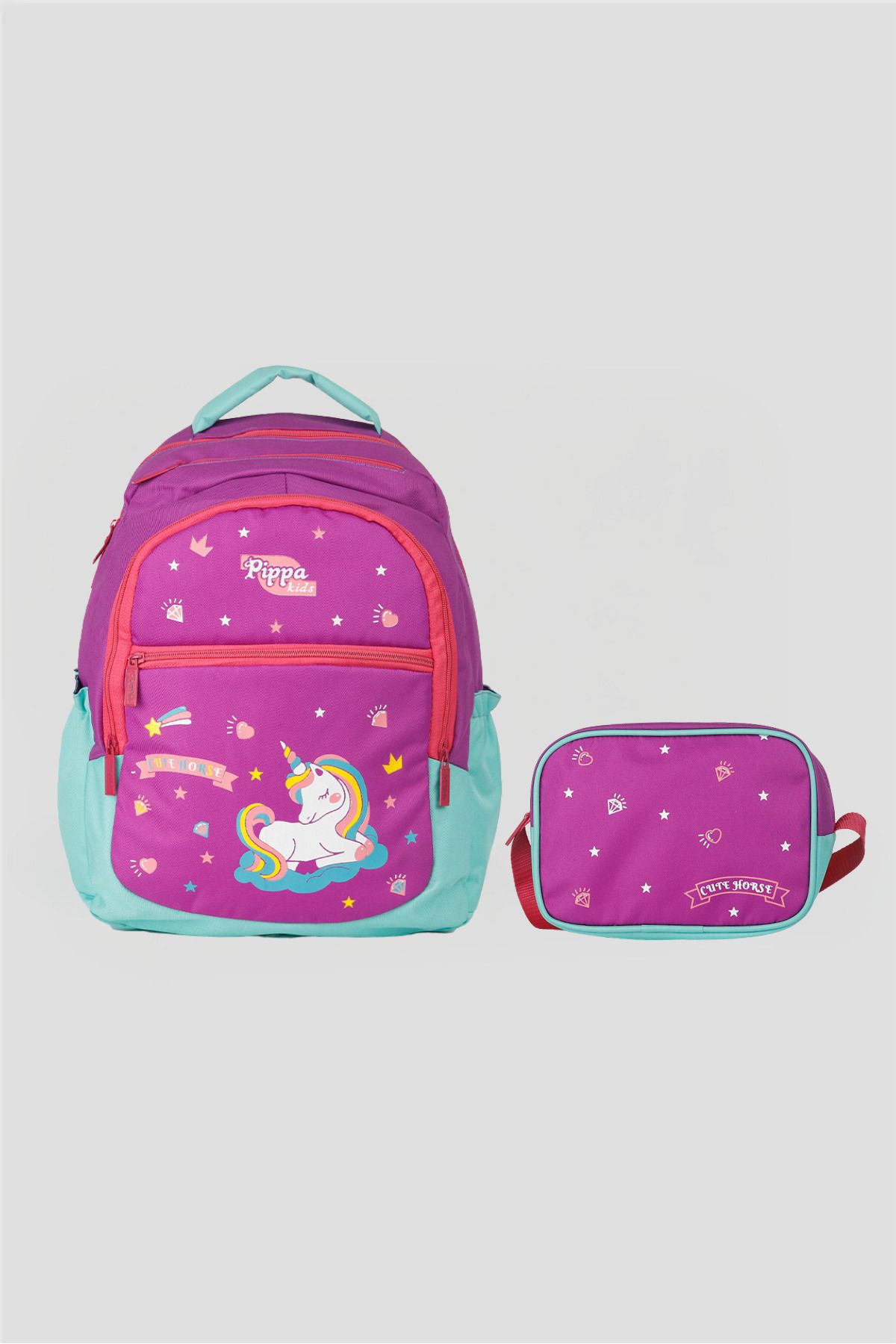 Catwins Mor Unicorn Beslenmeli Okul Sırt Çantası 2'li Set