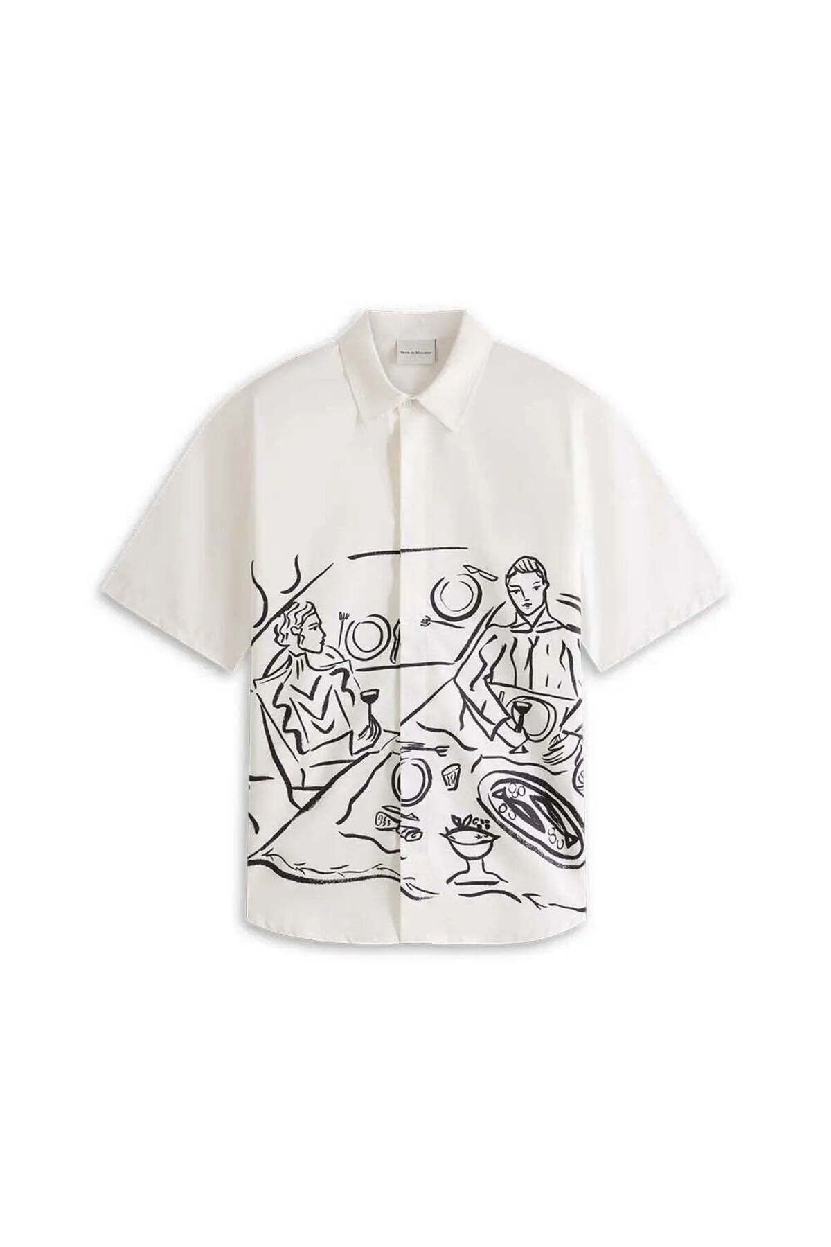 American Rag Cie Drôle de Monsieur La Chemise Diner - %100 Pamuk, Kısa Kollu Beyaz Gömlek