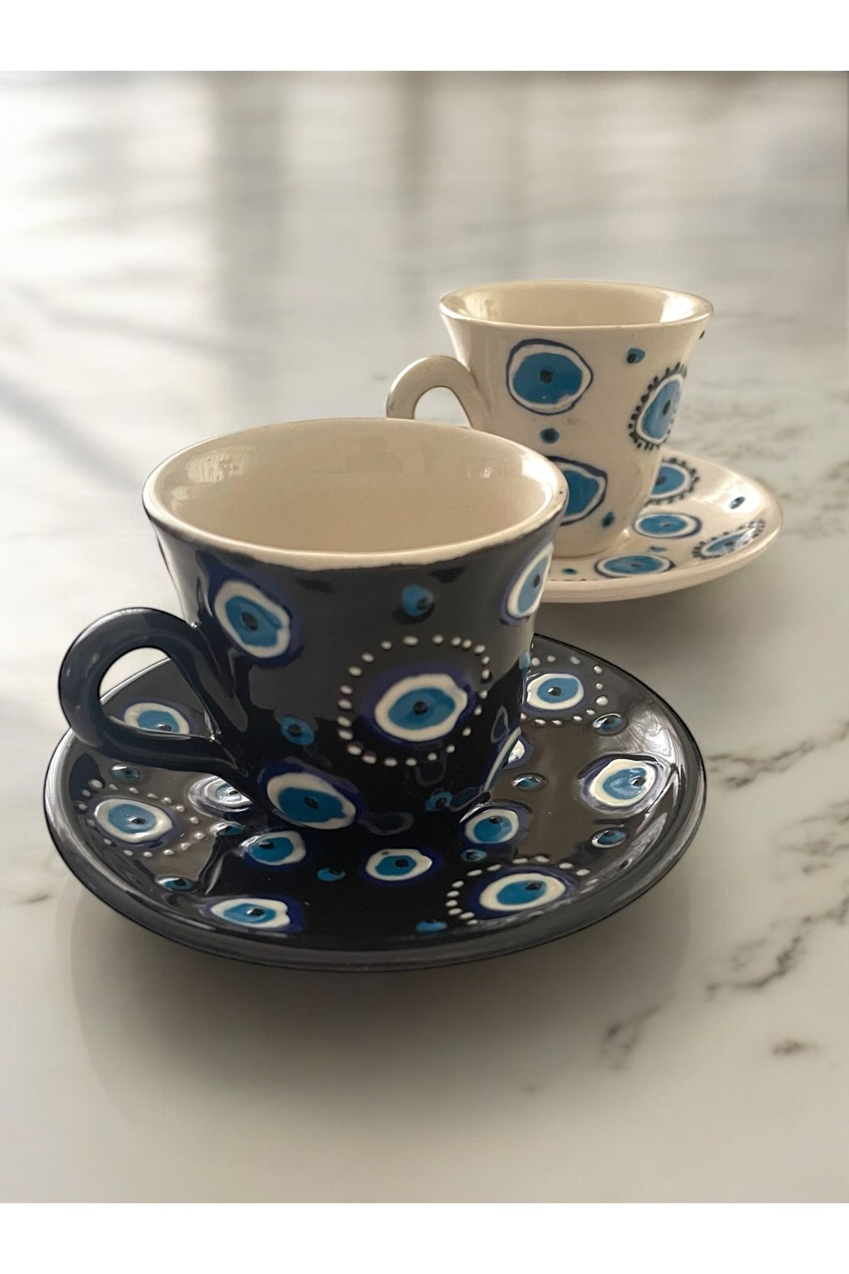Artistic Quality Dekoratif 2 Kişilik Şık Nazar Boncuğu Tasarımlı Tamamen El Yapımı Kahve Fincan Seti