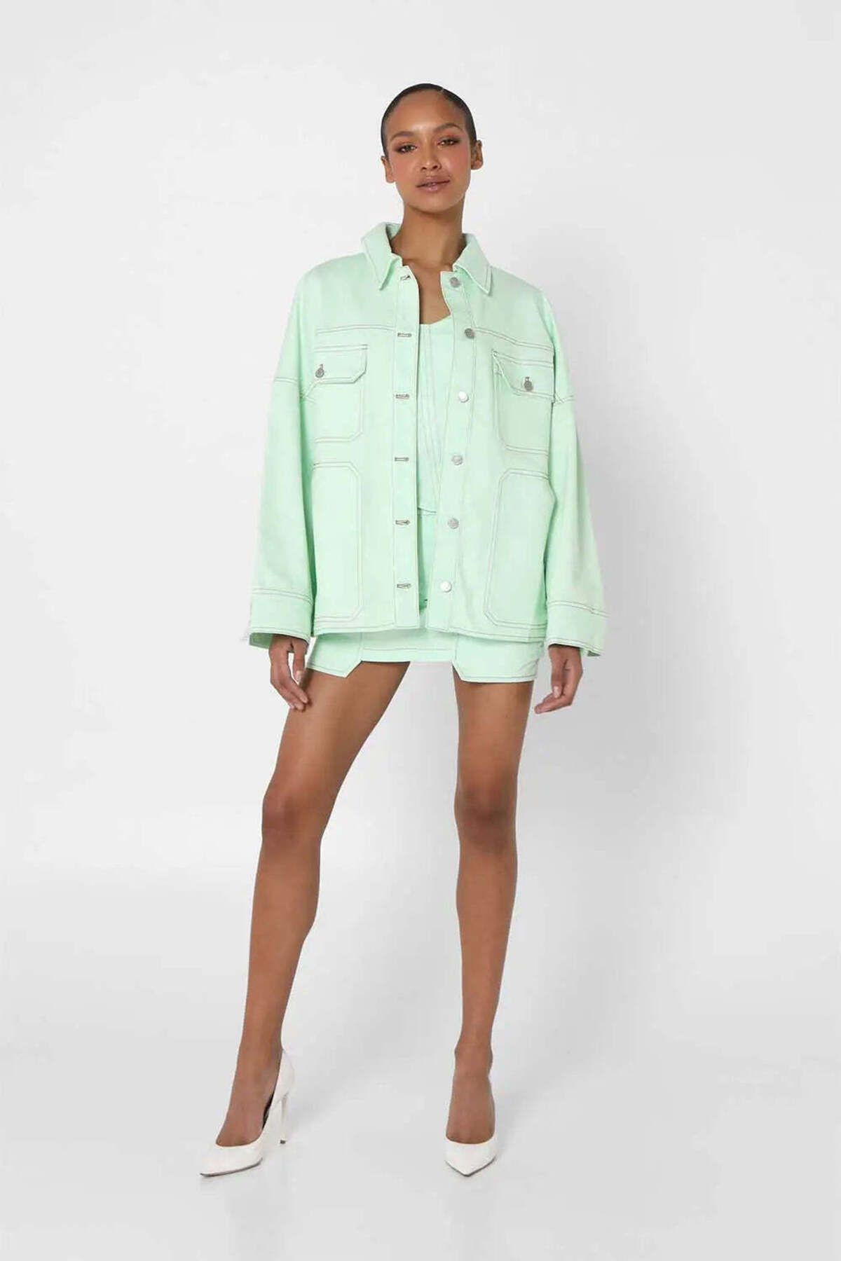 American Rag Cie Mint Yeşili Oversize Denim Ceket - Jerome Jacket, Şık ve Rahat Tasarım