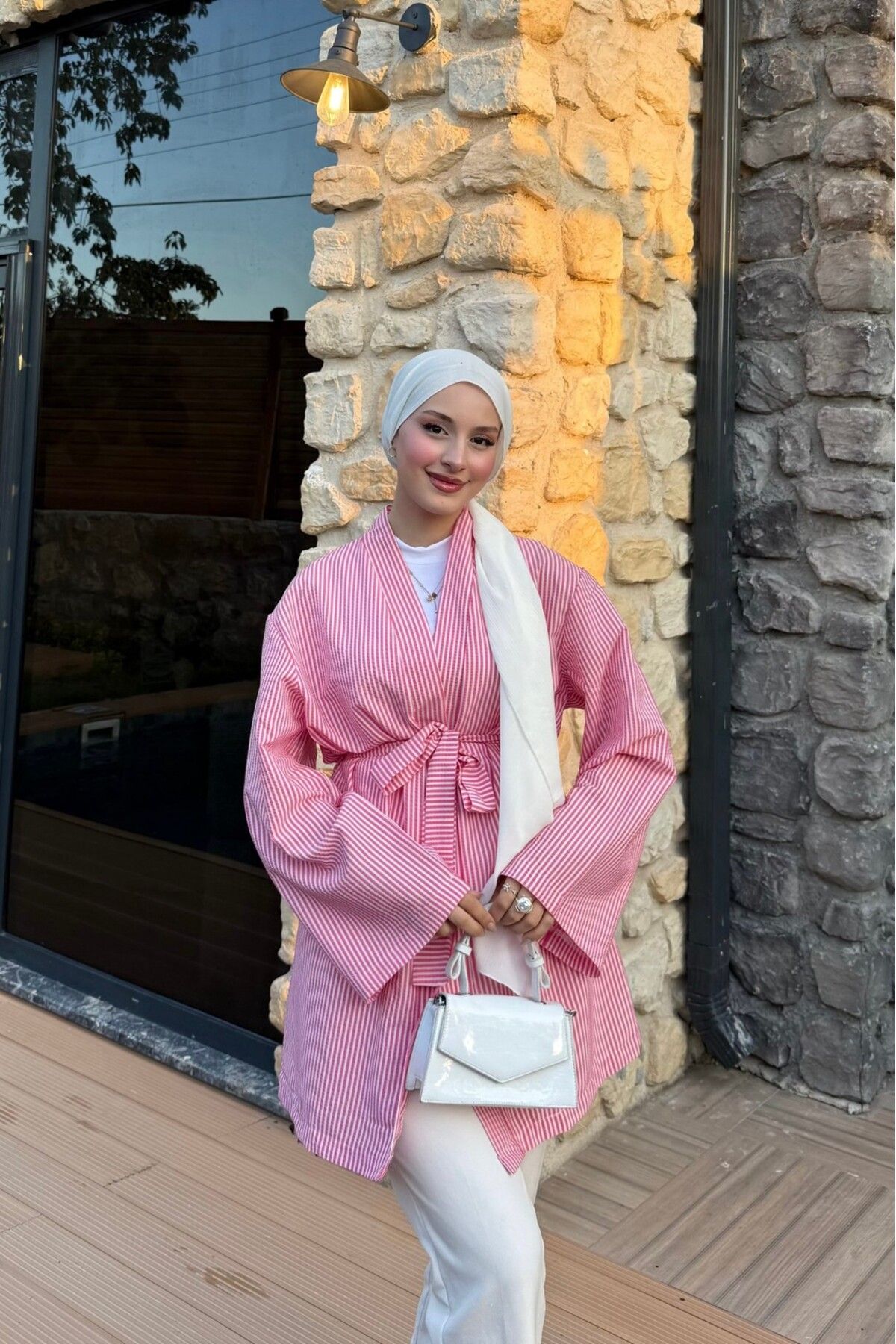 lurex moda Çizgili Kimono