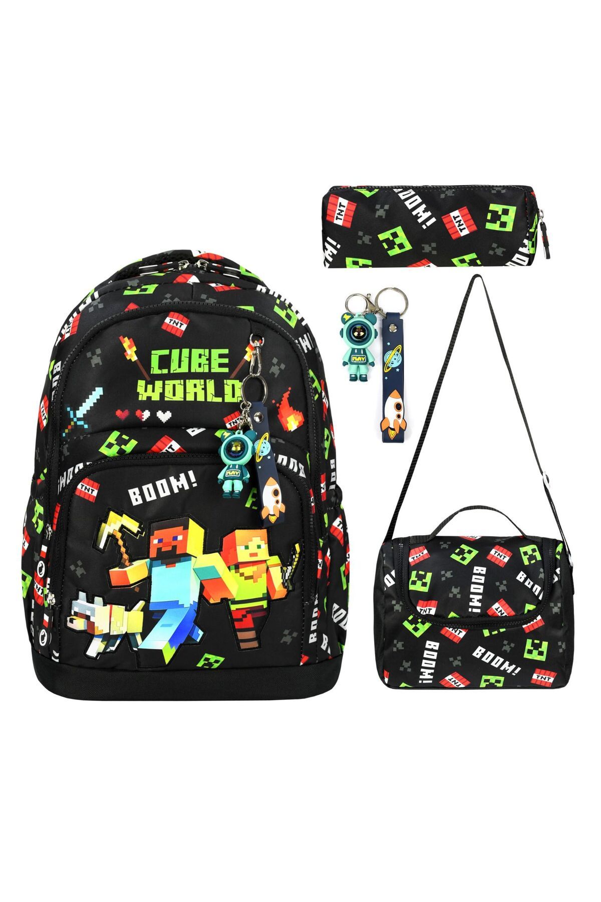 YİGİT BUTİK Yigit Butik Minecraft Baskılı Üçlü Erkek Çocuk Okul Çantası