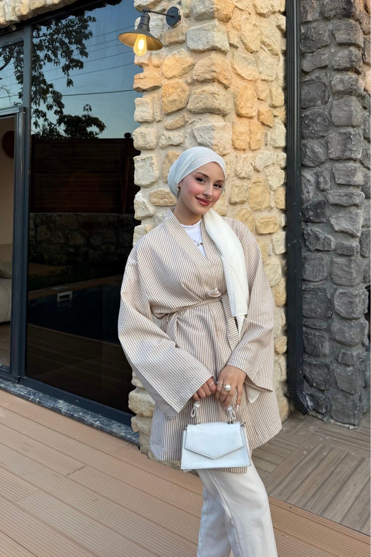 lurex moda Çizgili Kimono