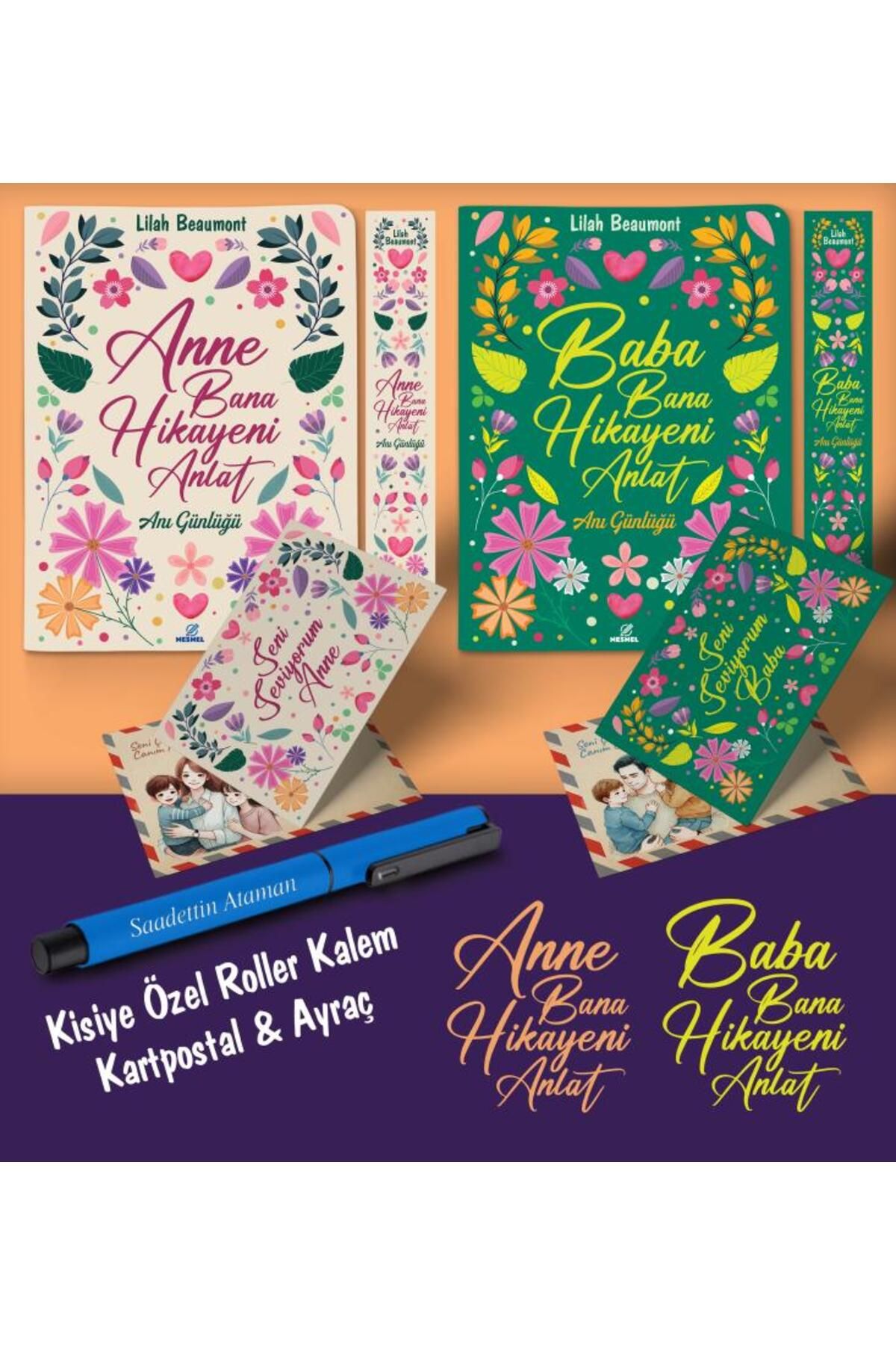 nesnel yayınlar Kişiye Özel Anne ve Baba Bana Hikayeni Anlat Ayraç Kartpostal Kalem - Mavi