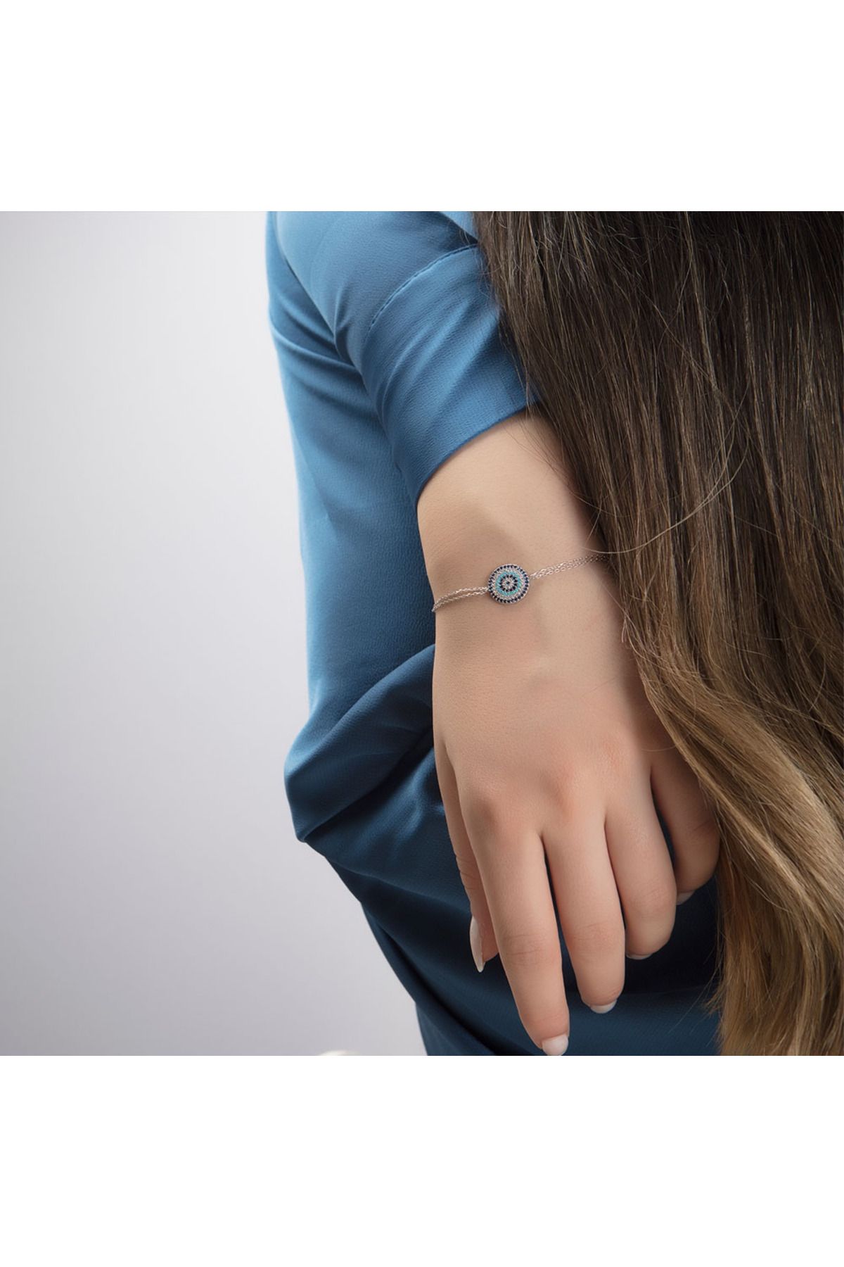Tayan Jewellery Taşlı Nazar Boncuğu Detaylı 925 Ayar Gümüş Bileklik