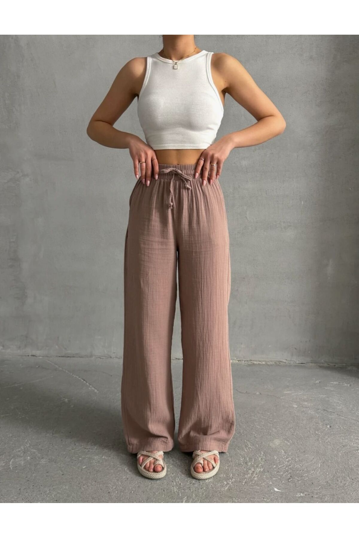MODA Kahverengi Renkli Müslin İnce Pantalon