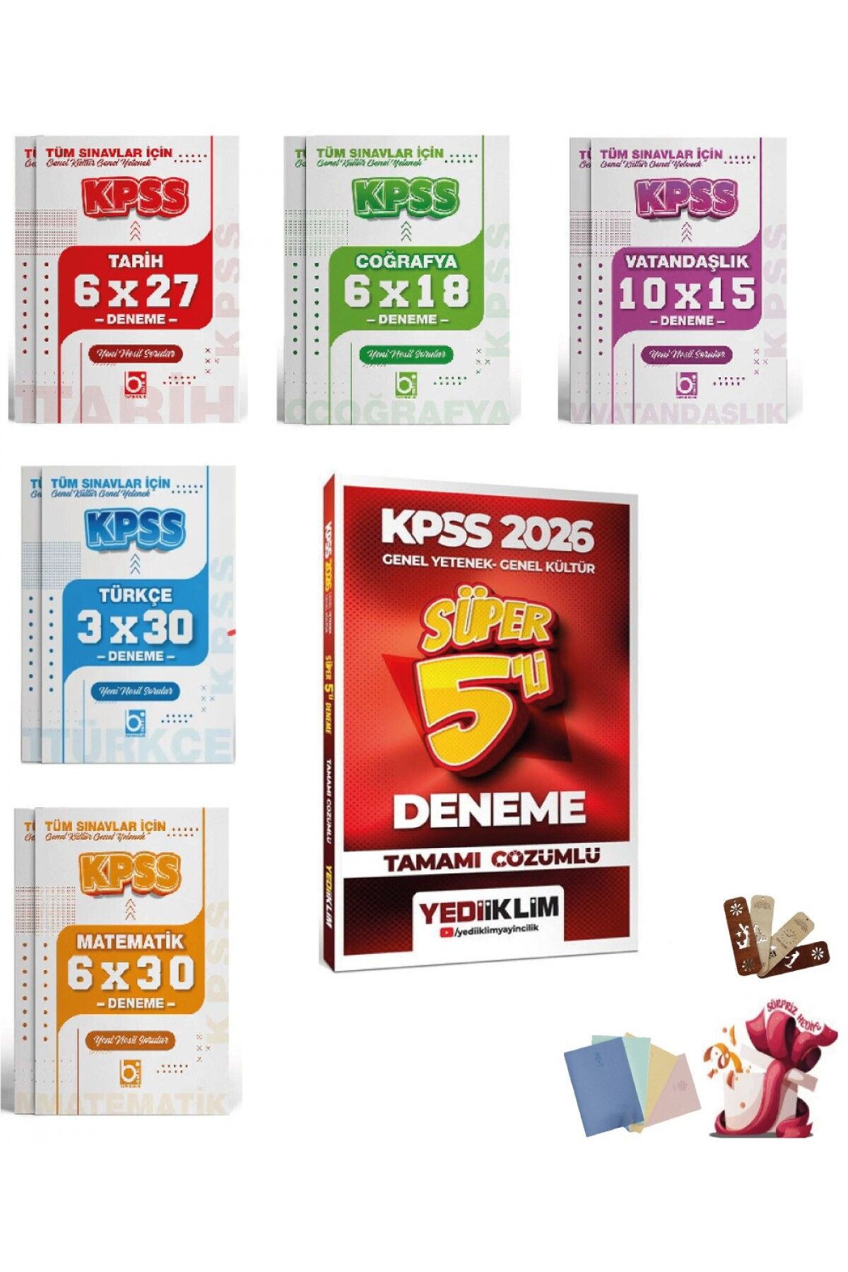 Bi bigelio 2026 KPSS Genel Yetenek Genel Kültür Deneme Seti 6 Kitap Yediiklim ve Bigelio Yayıncılık