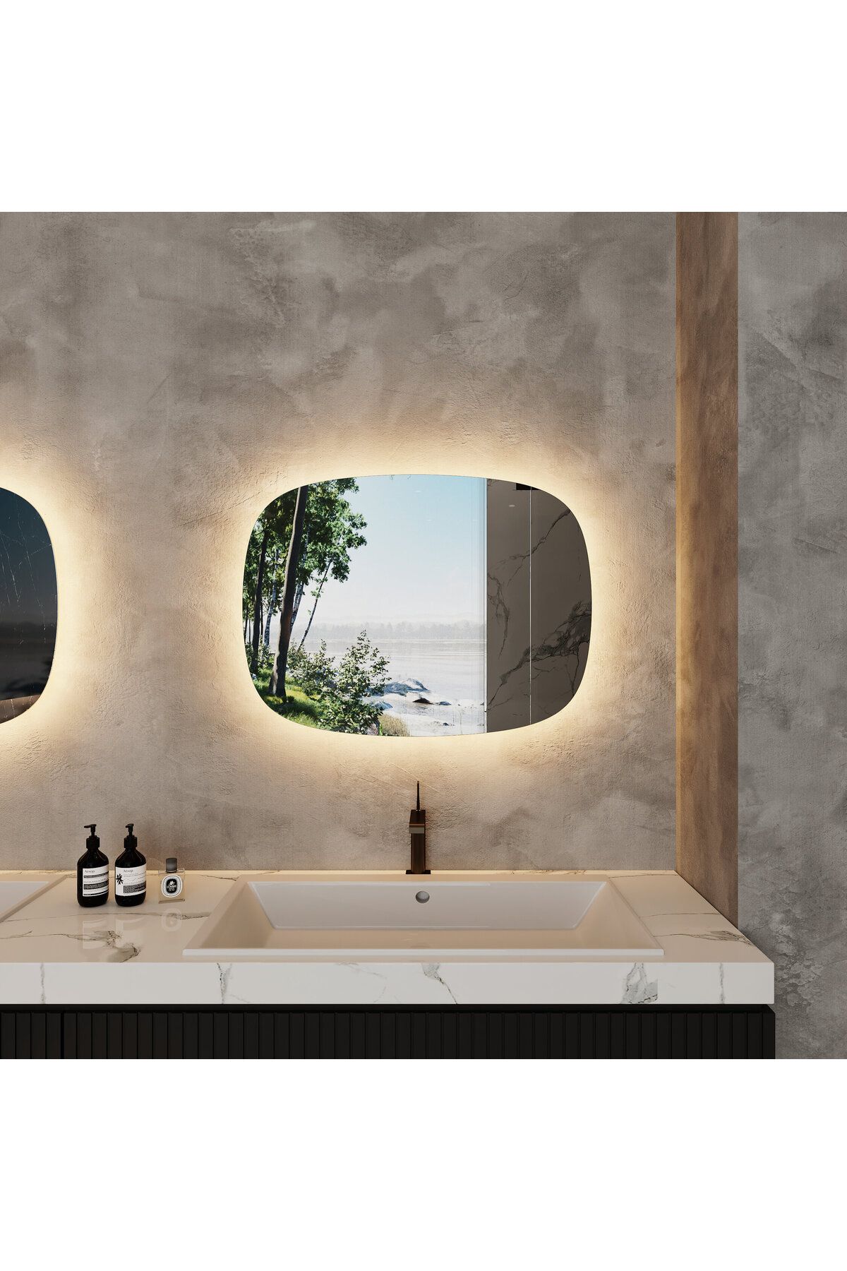 Aypars Atölye 80x106 Kare LED Ayna – Modern Duvar Tipi Aydınlatmalı Ayna, Gün Işığı & Beyaz Işık Seçenekli