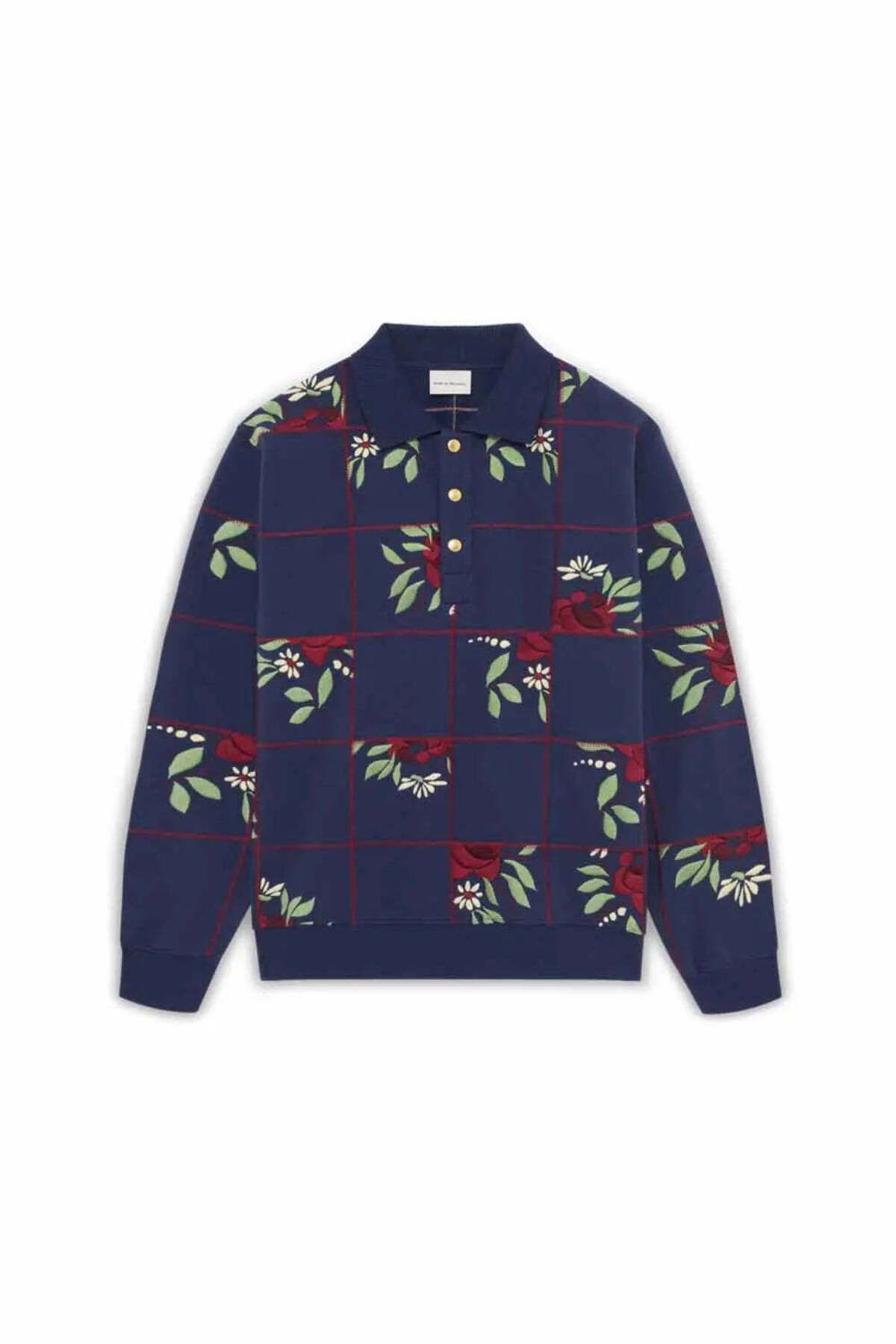 American Rag Cie 100% Pamuk Fleece Le Polo Patchwork Fleurs - Nakışlı Çiçek Desenli Polo Tişört