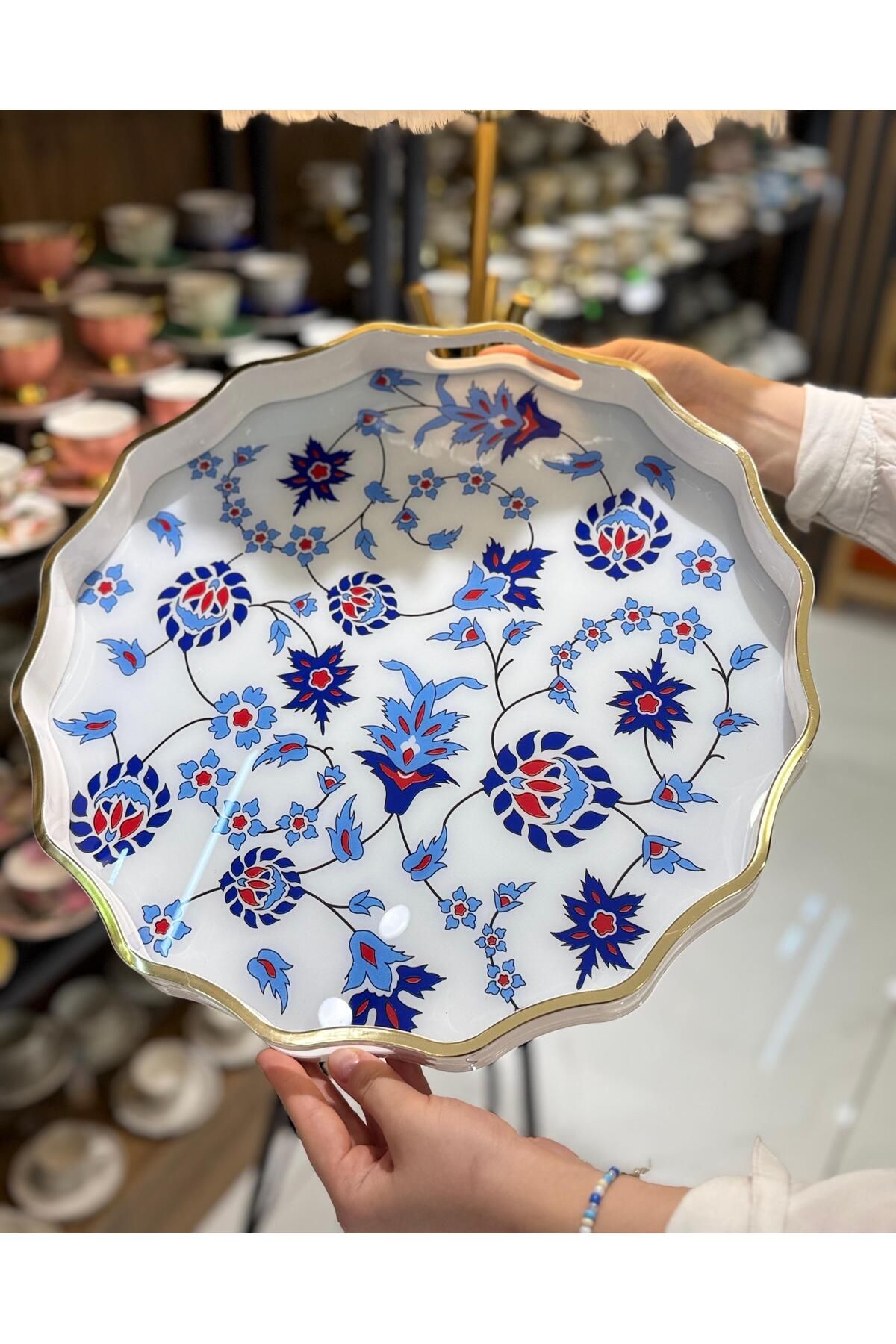 Onedekor Lüks Akrilik Yuvarlak Tepsi İznik Lalezar 38cm