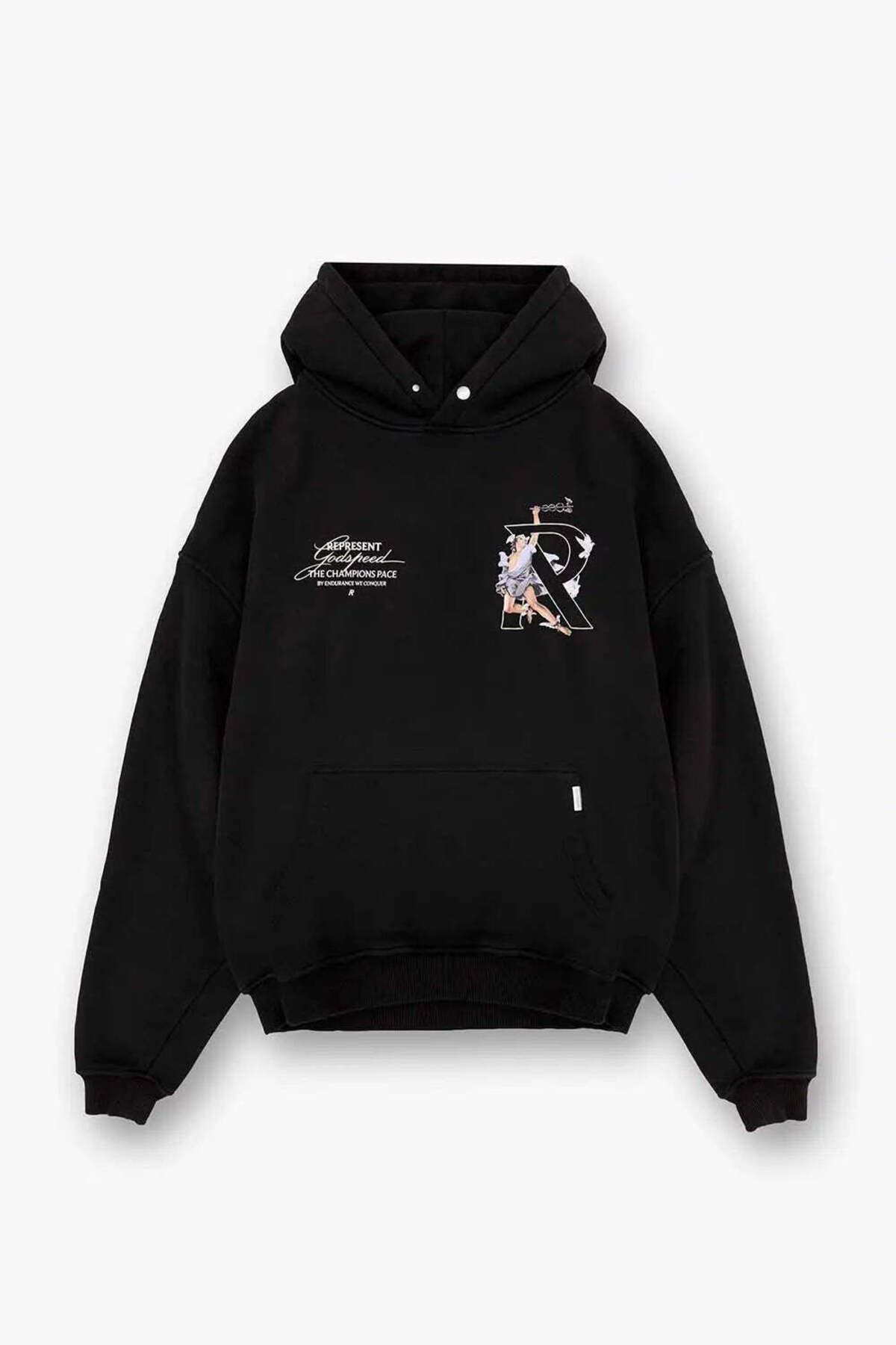 American Rag Cie Hermes Jet Black Oversized Hoodie - Yüksek Yoğunluklu Baskı ve Metal Logo