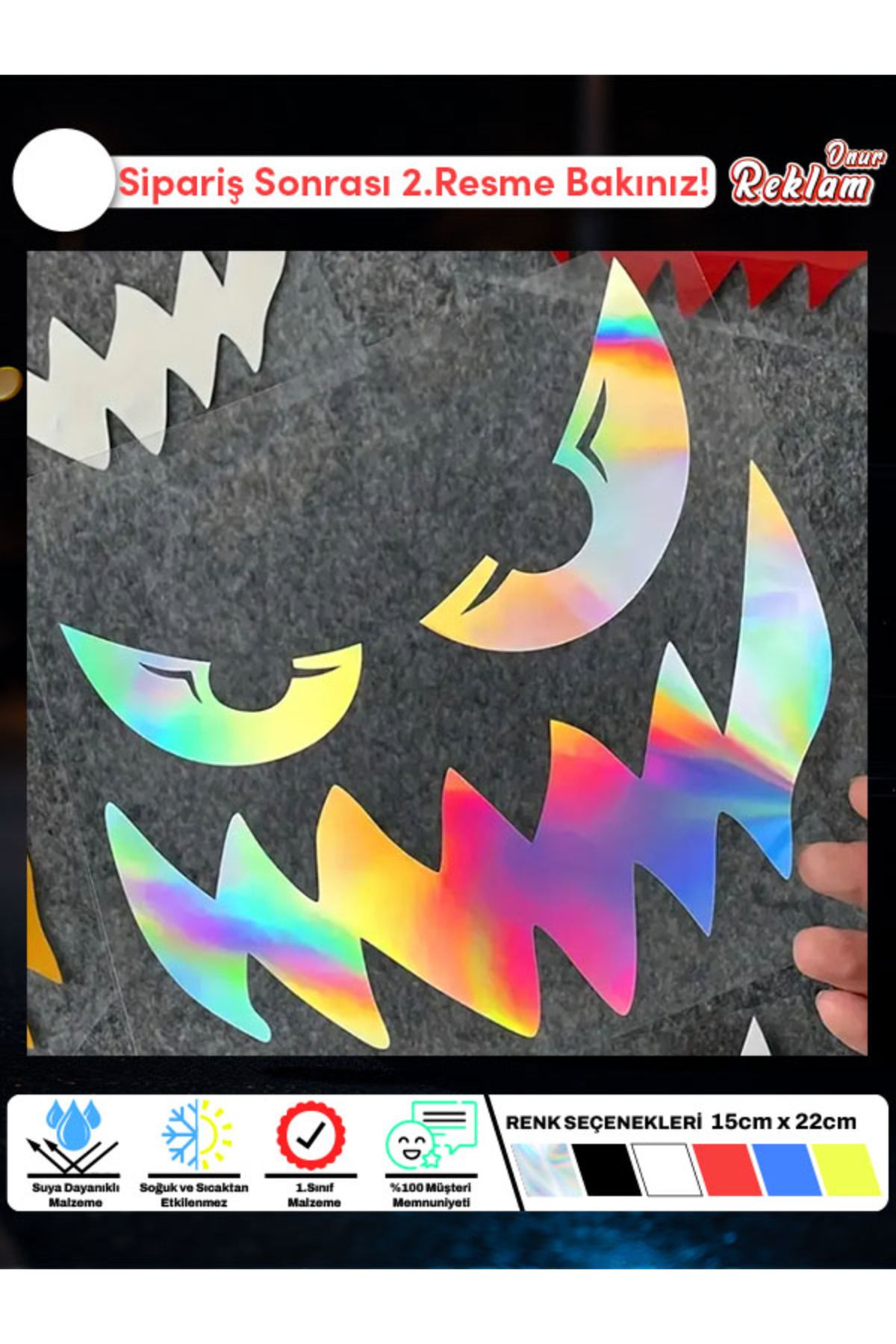 Onur Reklam Canavar Yüzü Sticker – Suya Dayanıklı 15x22 cm Araba Etiketi