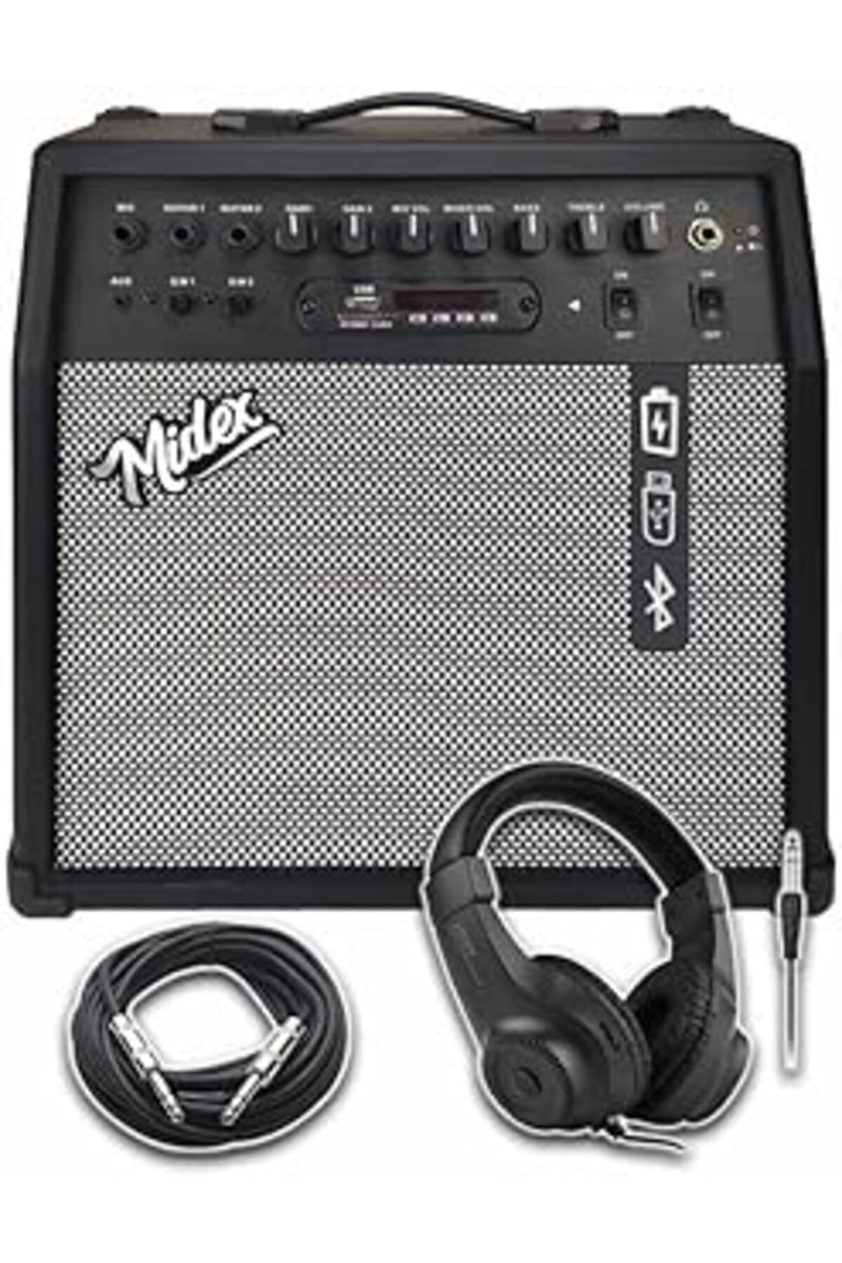 Qedii Midex Mga-50Hd Elektro Gitar Amfisi 50 Watt Usb Bluetooth Şarjlı 4 Girişli (Kulaklık Ve Kablo Dahil