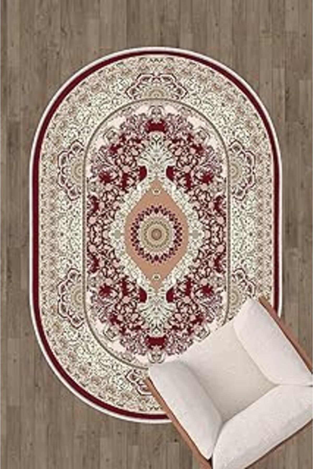 ASİTAN Dekoratif Oval Halı Klasik Desen Kaymaz Taban Salon Oturma Odası Halısı Ovl-01Bordo Ovl-01Bordo40X6