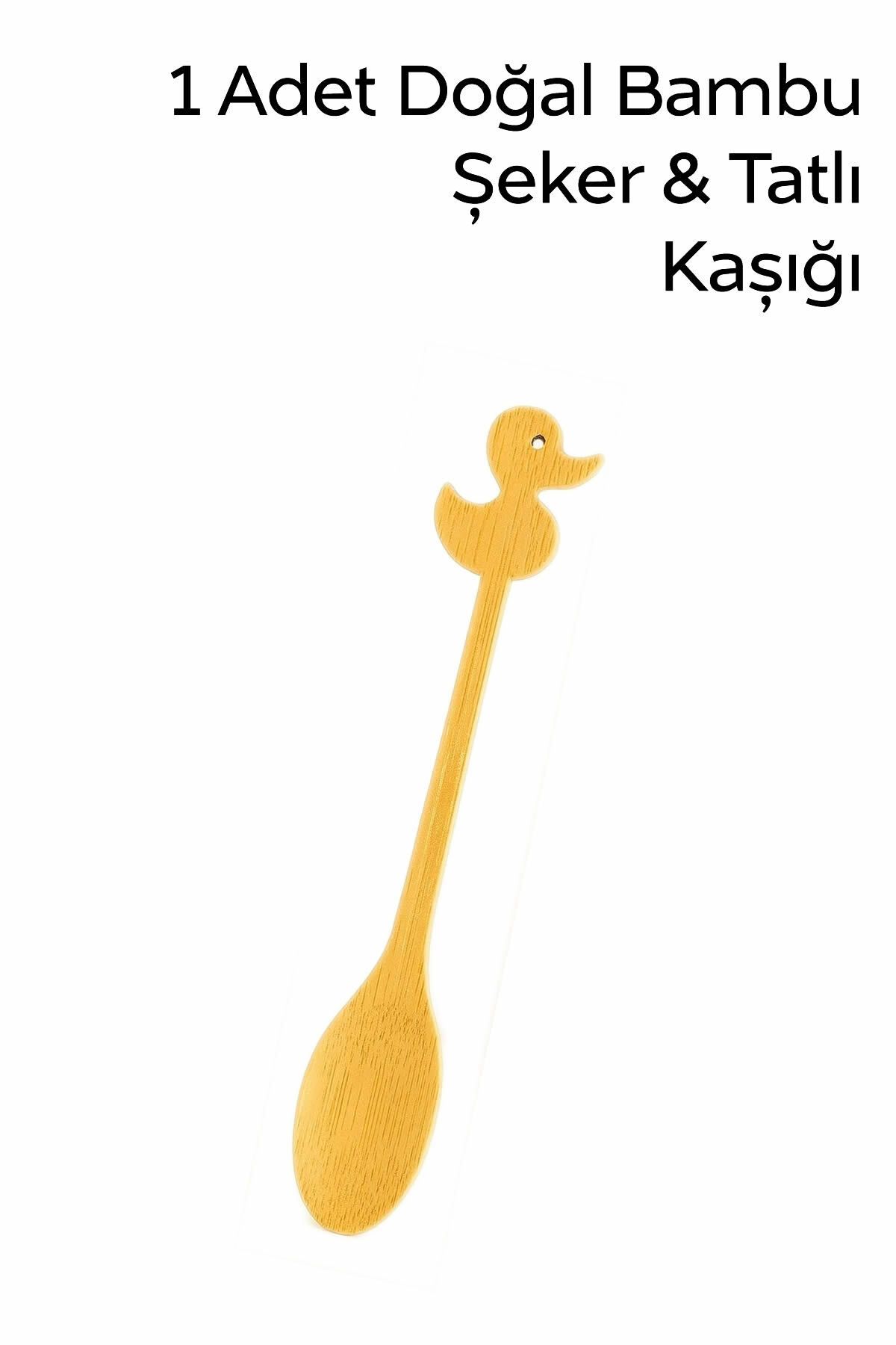 ARVALE 1 Adet Doğal Bambu Ördek Desenli Şeker & Tatlı Kaşığı - 14 cm