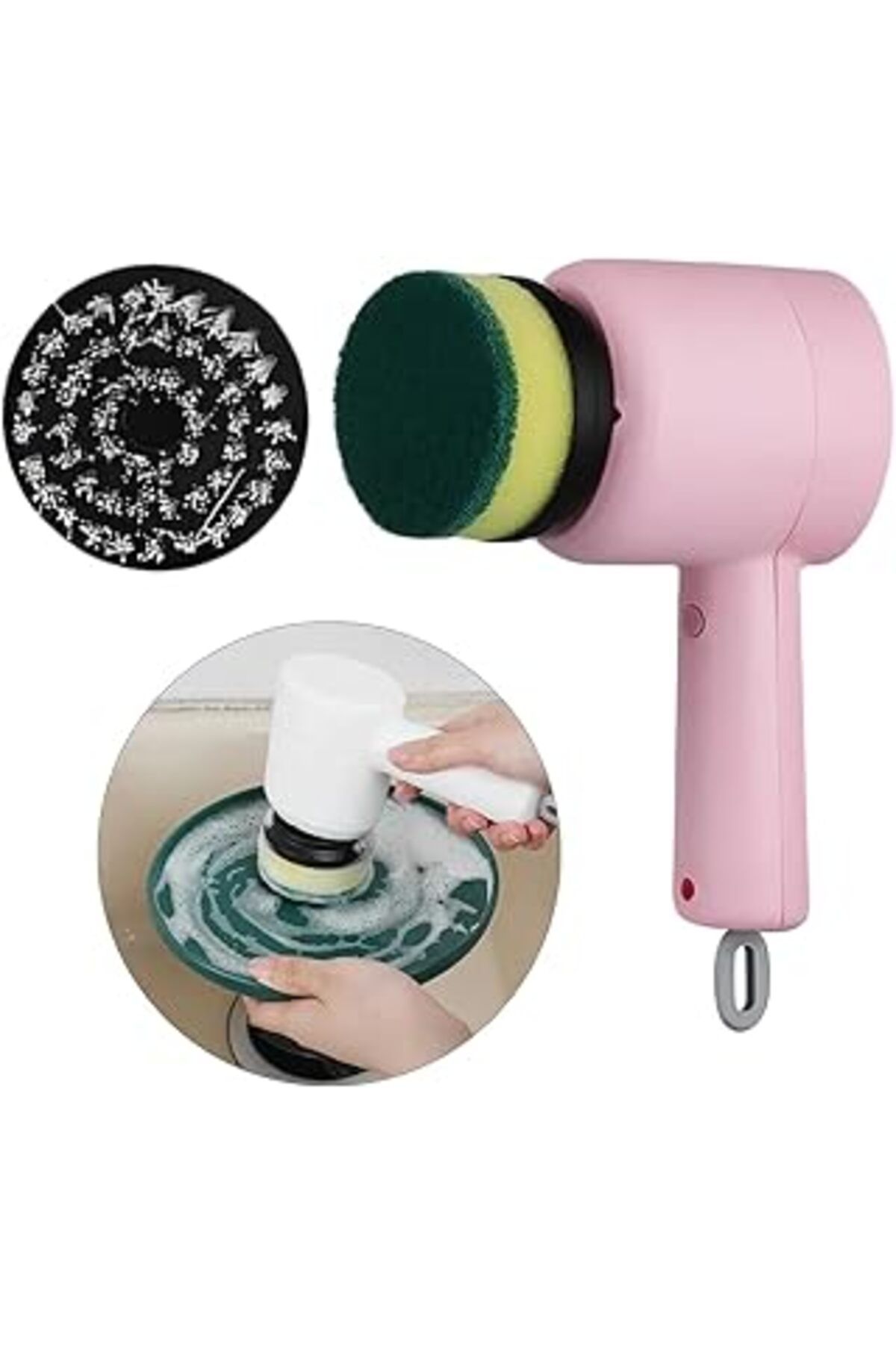 Mu Art Ahşap Güncelçarşı Şarjlı Bulaşık Banyo Mutfak Ovma Temizleme Fırçası Süngeri Teli Makinesi