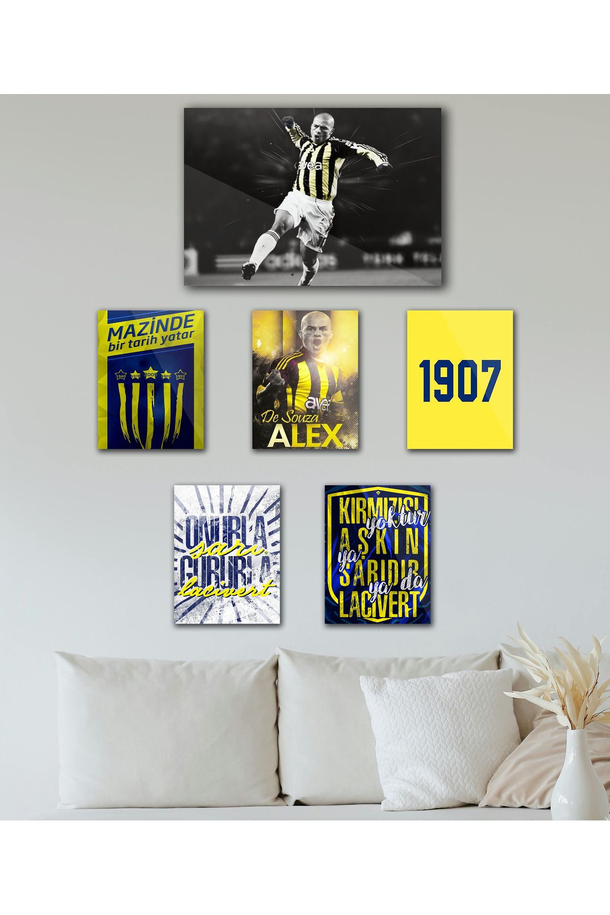 TABLOX "Fęnęrbahçe" Sarı Lacivert Efsane Taraftar Alex Futbol Kanarya Dekoratif MDF Tablo 6 Parça Set