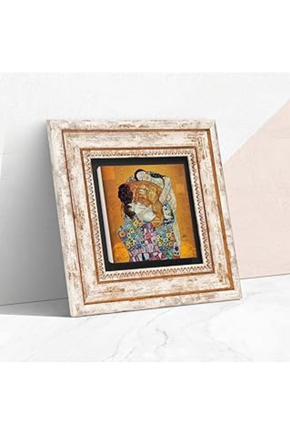 ASİTAN Pinecone Gustav Klimt Aile Kucaklama Taş Duvar Tablosu - Çerçeveli Taş Tablo - Dekoratif Duvar Sana