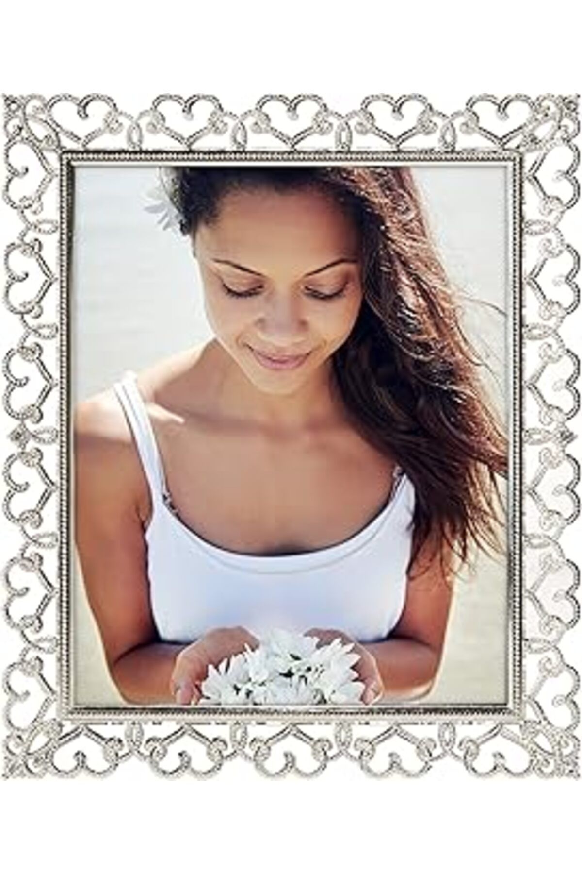 Mu Art Ahşap Malden International Designs Enchanted Herzen Durchbrochen Silber Mit Jewels Bilderrahmen, 8 X 10,