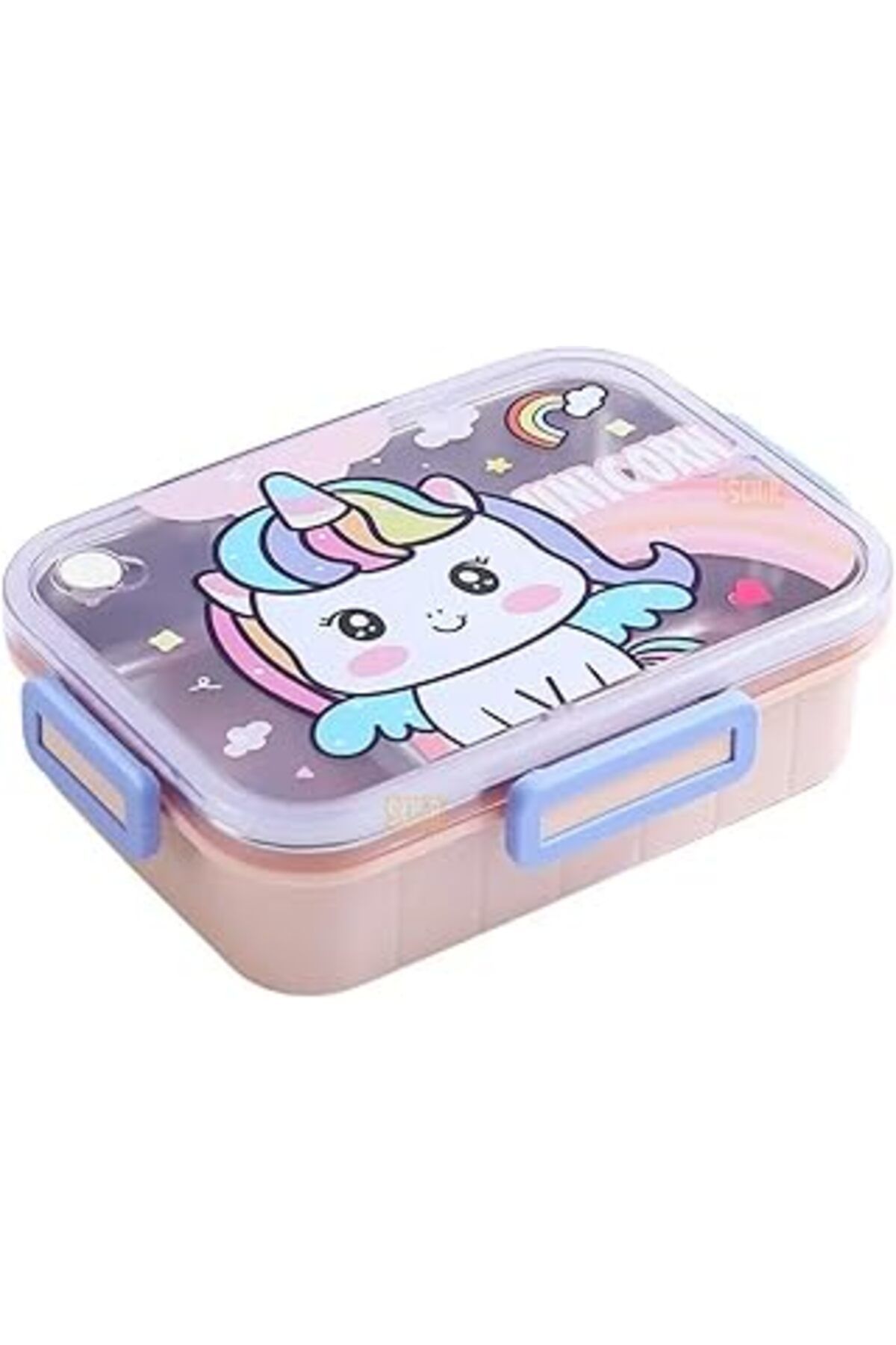 Mu Art Ahşap Bento 750Ml Lunchbox Sevimli Dostlar Tek Katlı 3 Bölmeli Paslanmaz Çelik Sefer Tası Yemek Kutusu (P