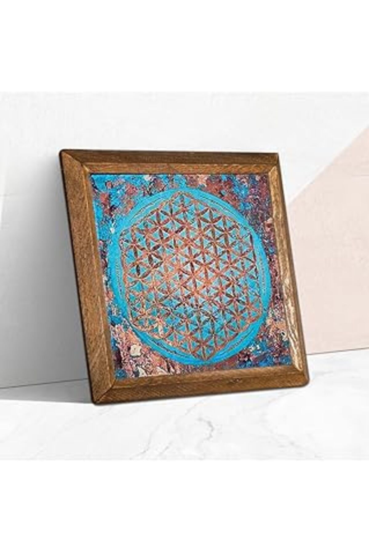 NETWORK ART Pinecone Yaşam Çiçeği Taş Duvar Tablosu - Ahşap Çerçeveli Taş Tablo - 25X25 Cm - Dekoratif Duvar Sa