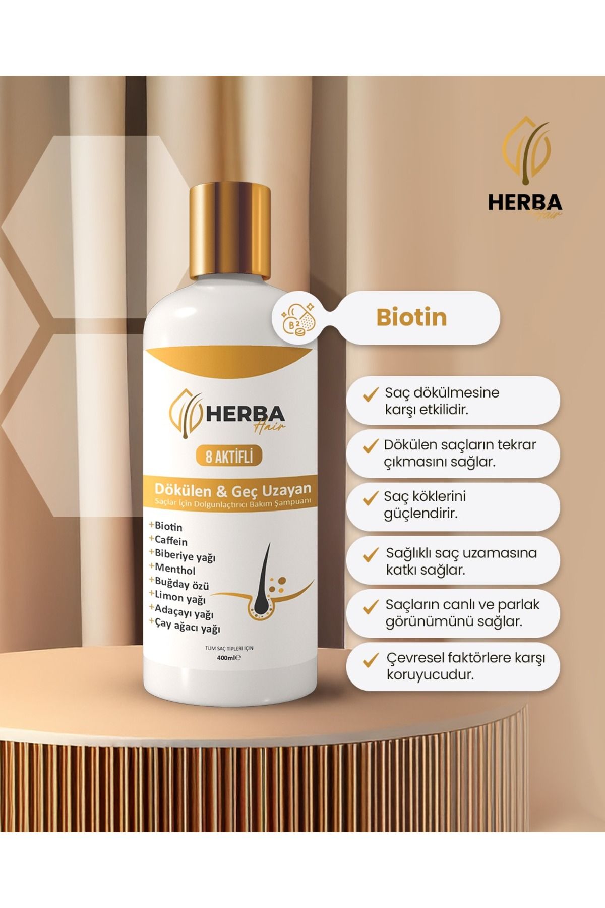 HERBA HAİR 8 Aktifli Dökülen Ve Geç Uzayan Saçlar İçin Zengin İçerik Sunan Şampuan