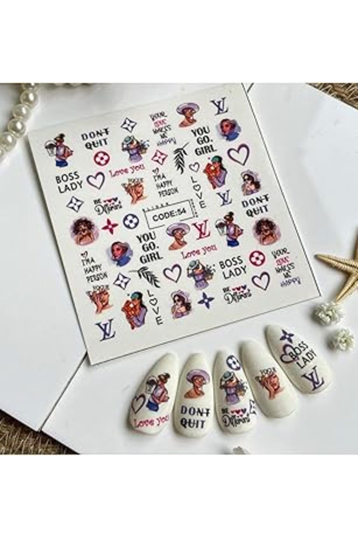 Qedii Boos Lady Desenli Tırnak Dövmesi Tırnak Tattoo Nail Art Tırnak Sticker Scanm387