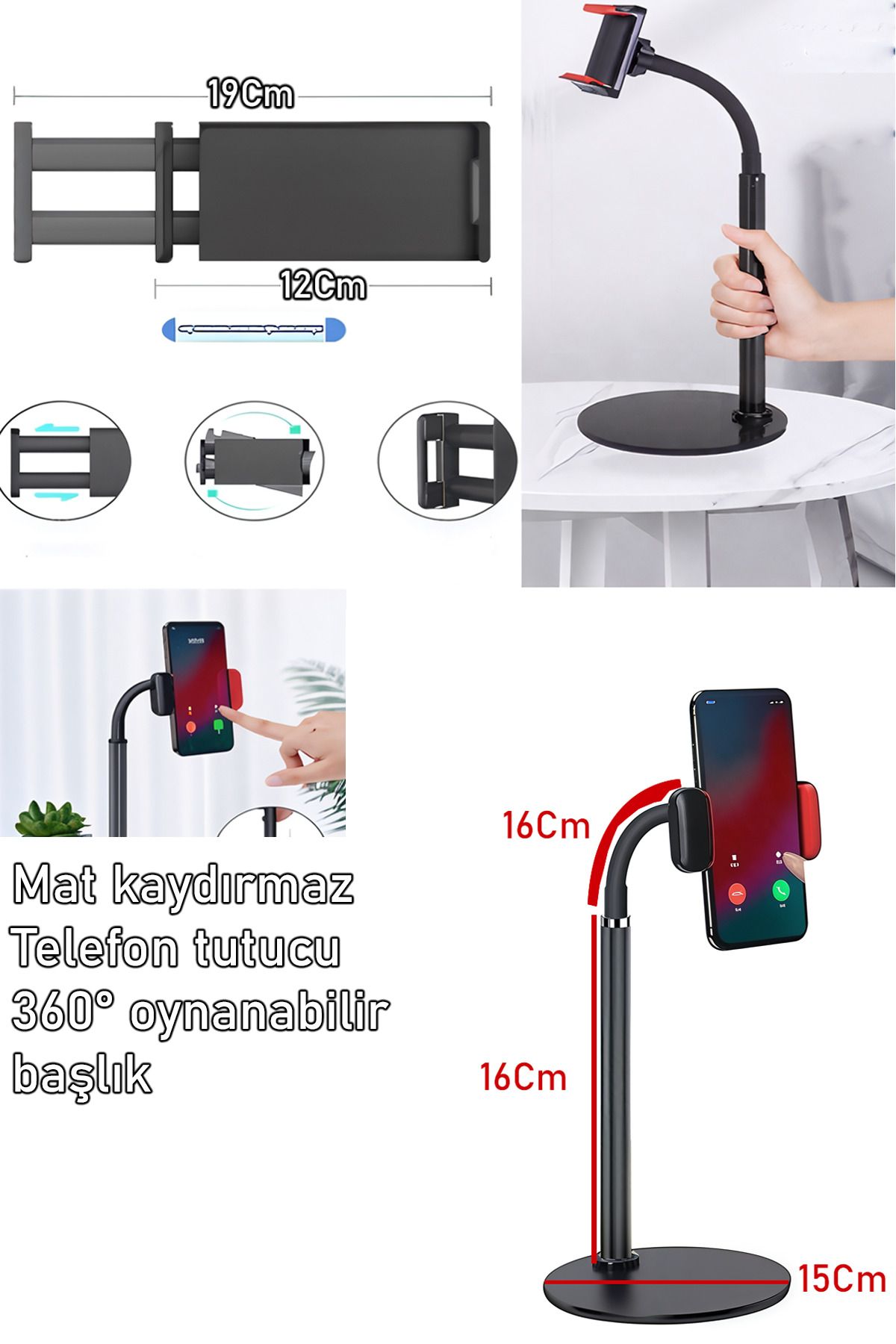 nextbuy 360° Dönebilen Masaüstü Stand Telefon Çok Amaçlı Bölmeli Masalı Telefon Tutacağı Metal Gövde J5