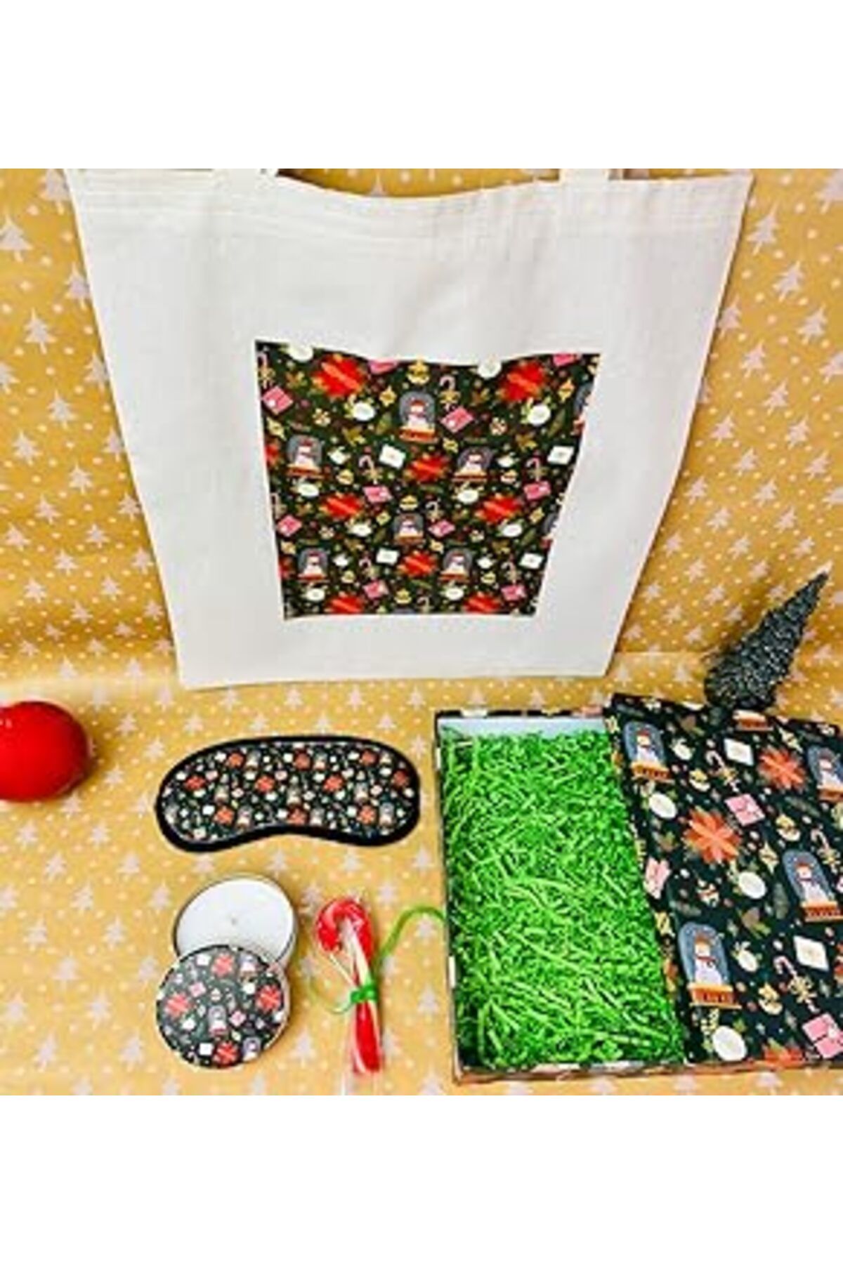 ASİTAN Giftmoda Özel Bez Çantalı Ve Kutulu Baston Şekerli Yeşil Yılbaşı Seti