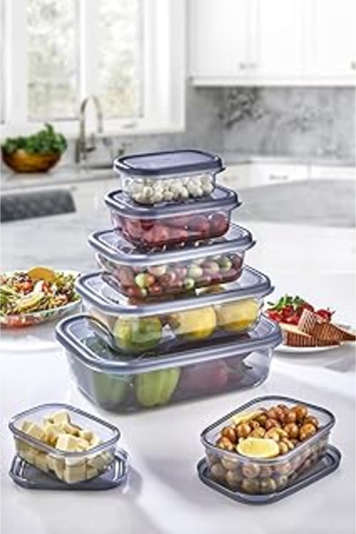 NETWORK ART Living Lux 5 Adet Sızdırmaz Hava Almaz Erzak Saklama Kabı Füme(350Ml+670 Ml+ 1,2 Lt+2 Lt+3,2 Lt)