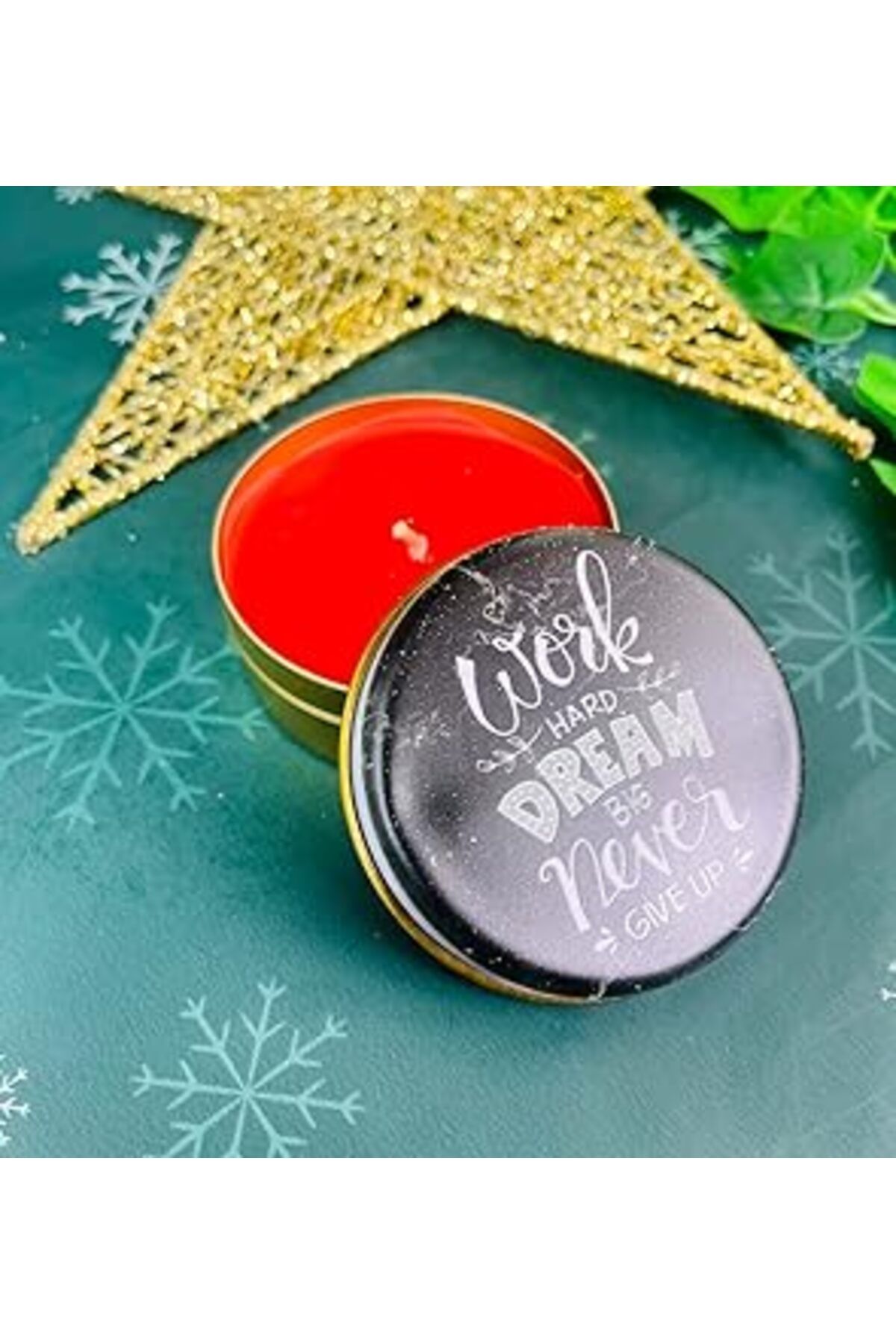 ASİTAN Giftmoda Work Hard Dream Tasarımlı Kokulu Teneke Mum (Beyaz)