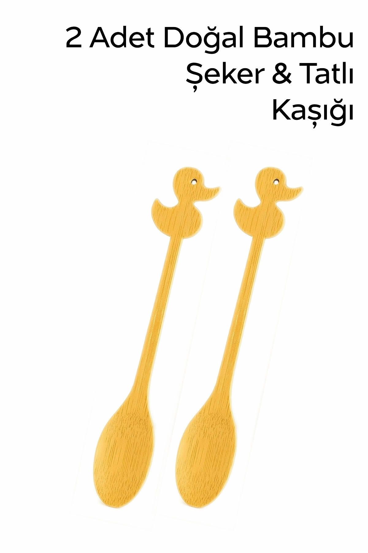 ARVALE 2 Adet Doğal Bambu Ördek Desenli Şeker & Tatlı Kaşığı - 14 cm