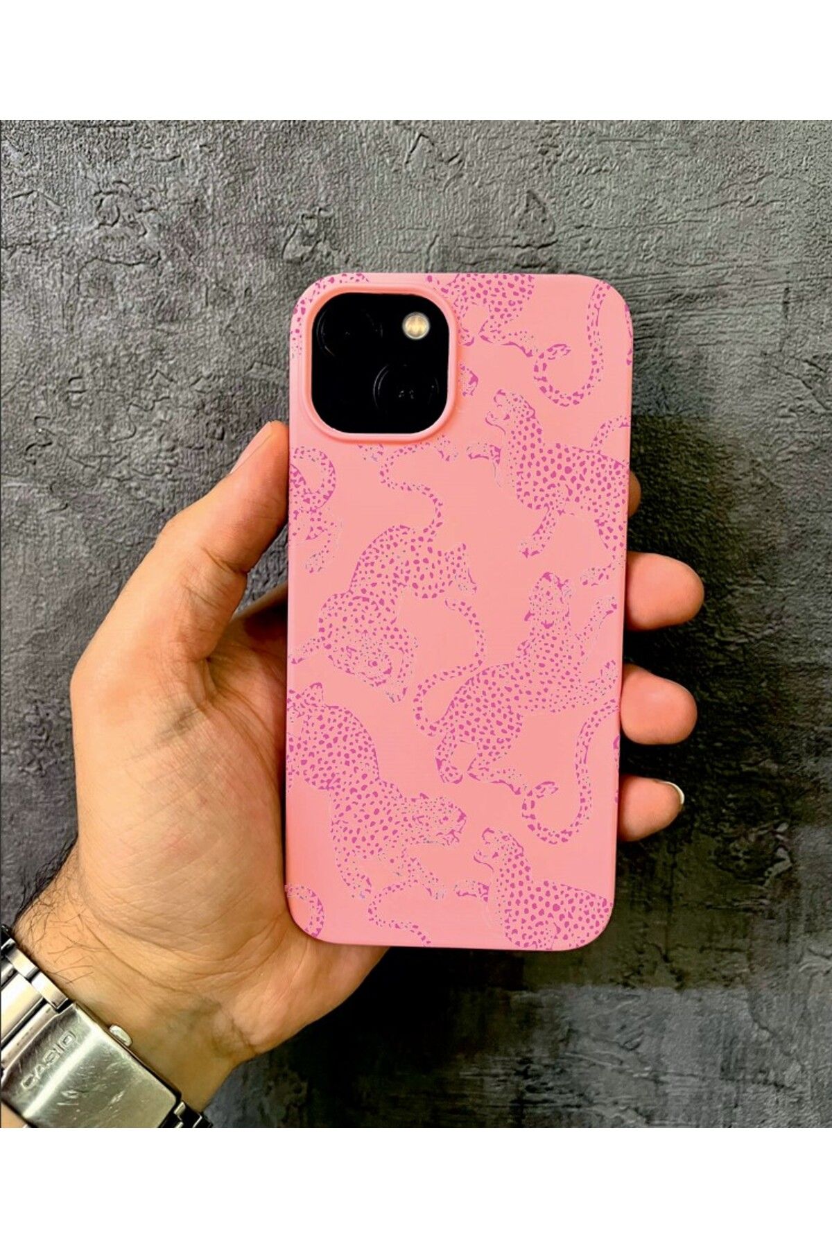 ALYACEPSTORE CASE İPHONE 13 Uyumlu Pembe Leopar Desenli Kılıf