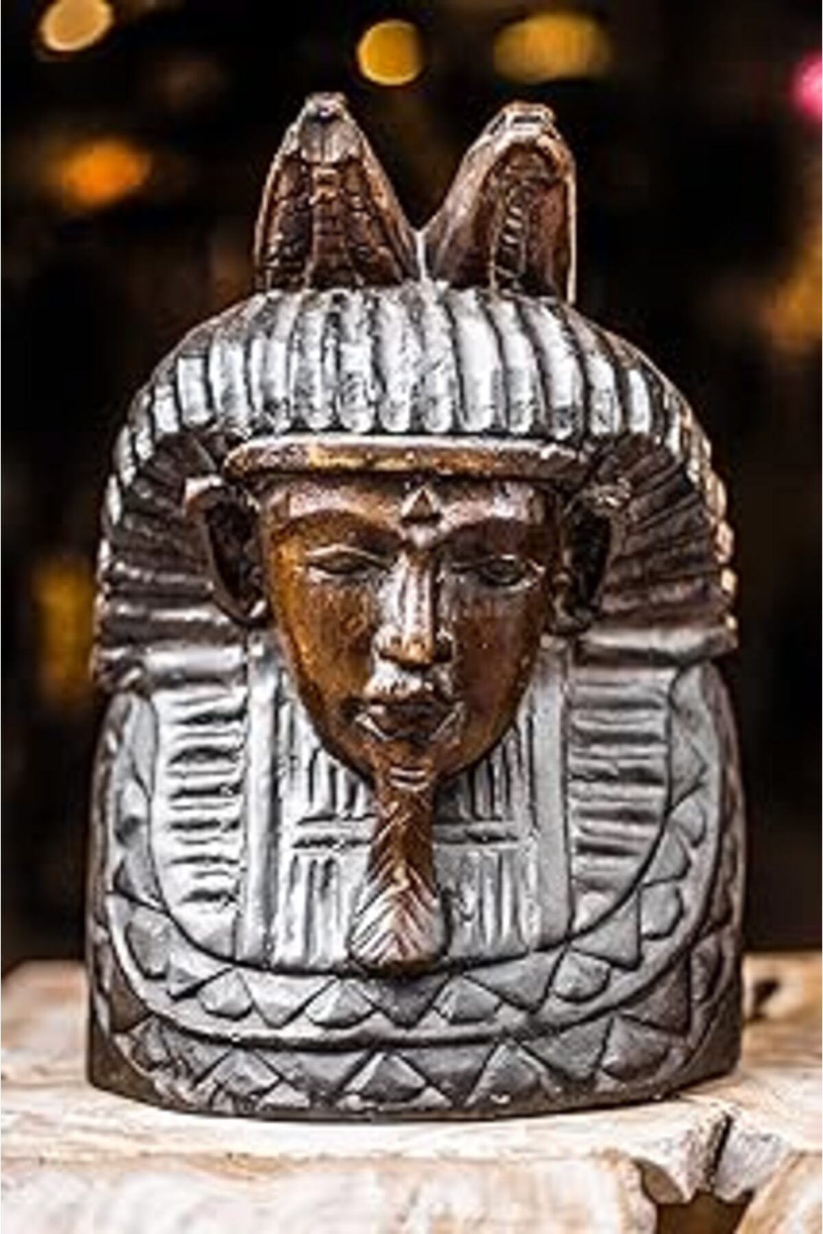 ASİTAN Pharaoh Wooden Statue, El Yapımı Ahşap Firavun Heykeli, Bali El Yapımı Yoga Meditasyon Dekor